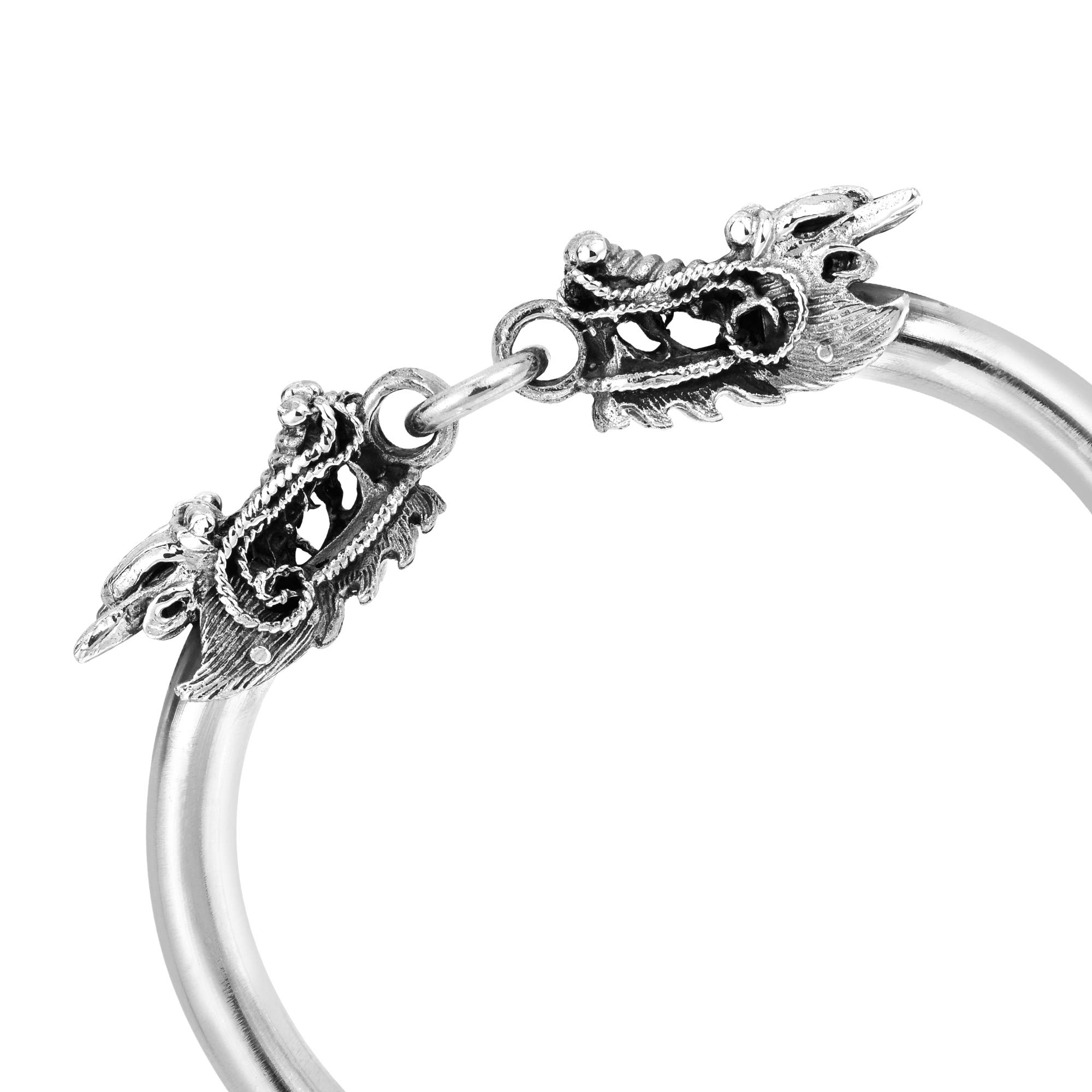 AeraVida Twin Dragon Thai Yao Hill Tribe Sterling Silver Bangle Bracelet for Women | Classic Vintage Jewelry Gift | Perfect for Weddings, Parties & Everyday Wear