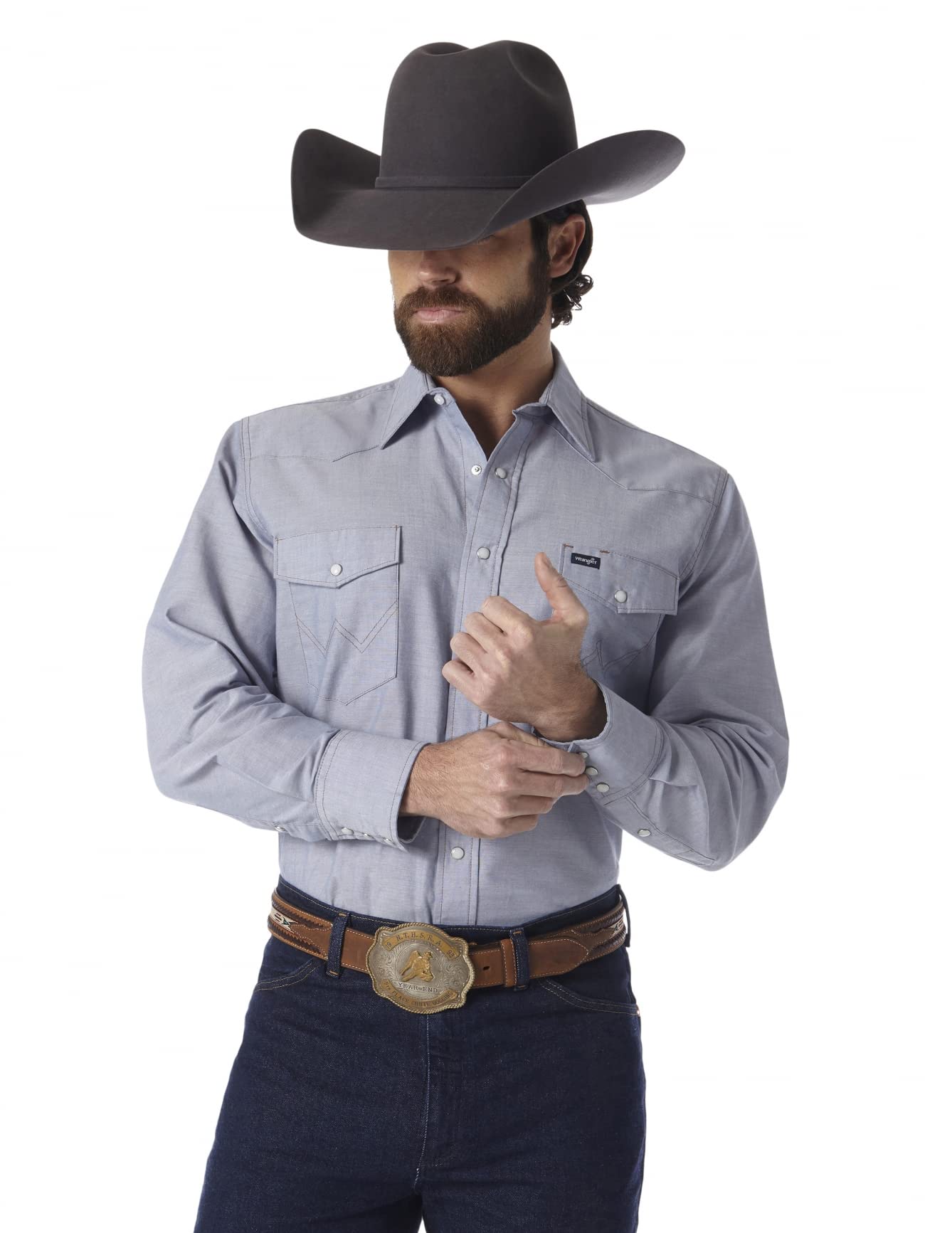 Wrangler Men's Western Work Shirt - Durable Washed Cotton Shirt for Cowboy, Ranch & Outdoor Work - Perfect for Rodeo, Farming & Casual Wear