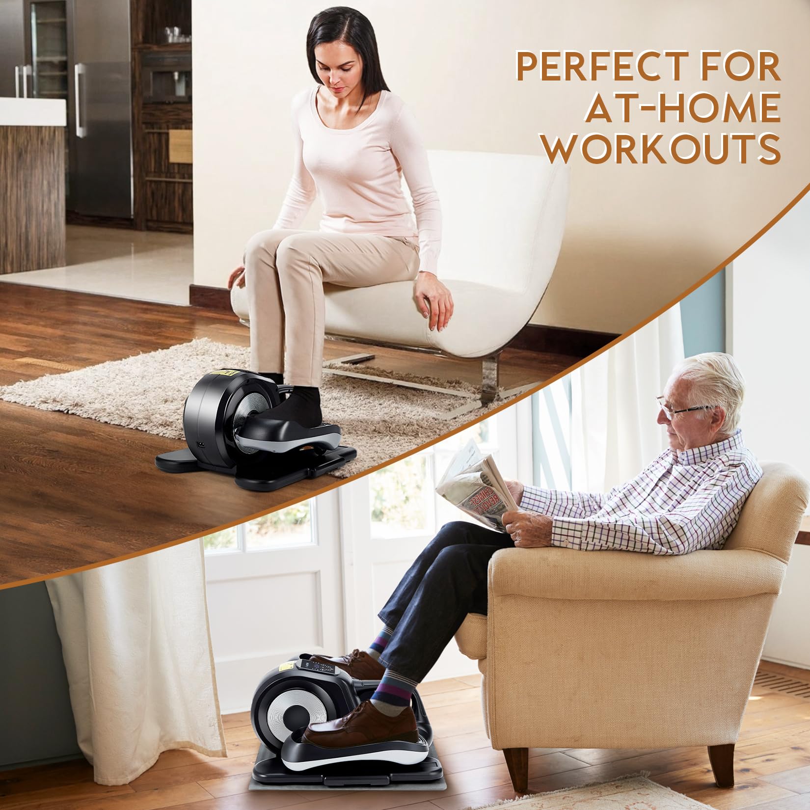 Under Desk Elliptical Machine - Quiet Leg Exerciser for Home & Office, Seated Elliptical Trainer with Massage Pedals, LCD Display & Remote Control - Ideal for Seniors & Adults (Home Office, Workstation, Physical Therapy)