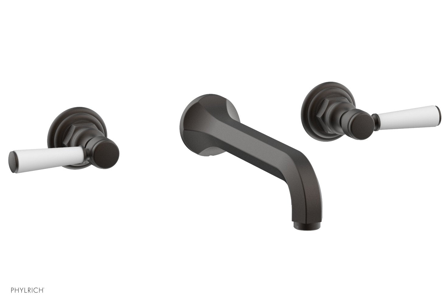HEX TRADITIONAL Wall Mount Lavatory Faucet Set - Satin White Lever Handles (500-12) - Perfect for Bathroom Sink, Powder Room & Guest Bath Installation