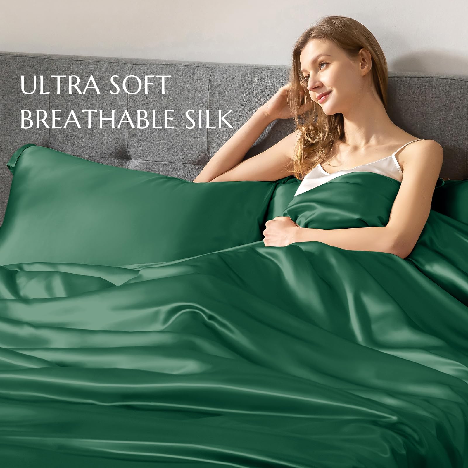 Premium 100% 7A+ Mulberry Silk Duvet Cover - Seamless & Breathable Luxury Bedding with Easy Care Zipper Closure (Full Size, Emerald Green) | Perfect for Allergy Relief, Temperature Regulation & Luxurious Sleep Experience