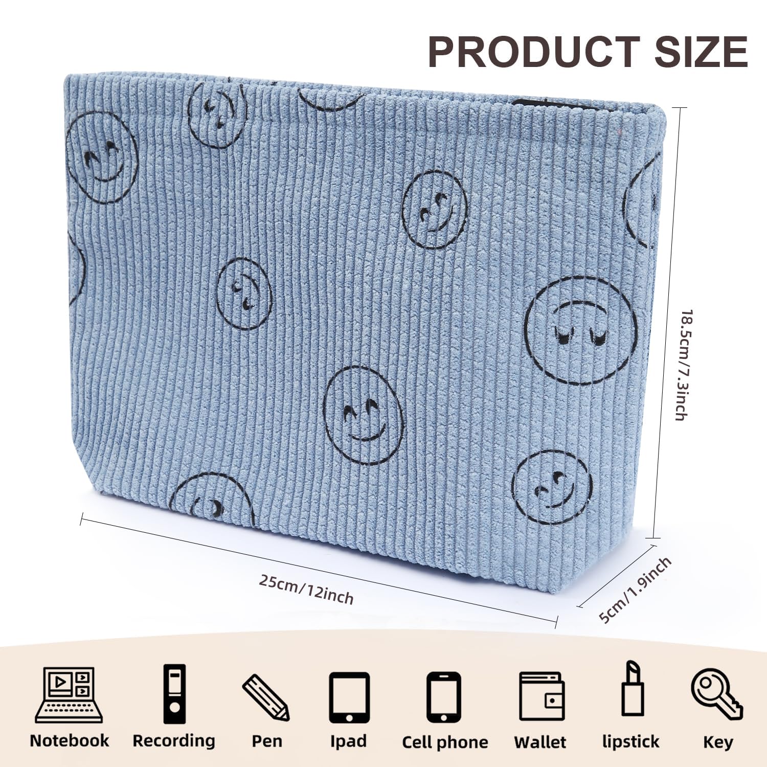 Preppy Cute Corduroy Cosmetic Bag for Women | Travel Makeup & Toiletry Organizer | Waterproof & Durable | Perfect for Gym, Vacation & Daily Use (Blue)