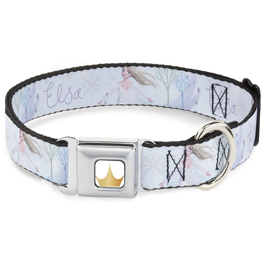 Frozen Elsa Snowflake Dog Collar with Seatbelt Buckle - 20 to 31 Inches, 1.5 Inch Wide - Perfect for Disney Fans & Safe Car Rides