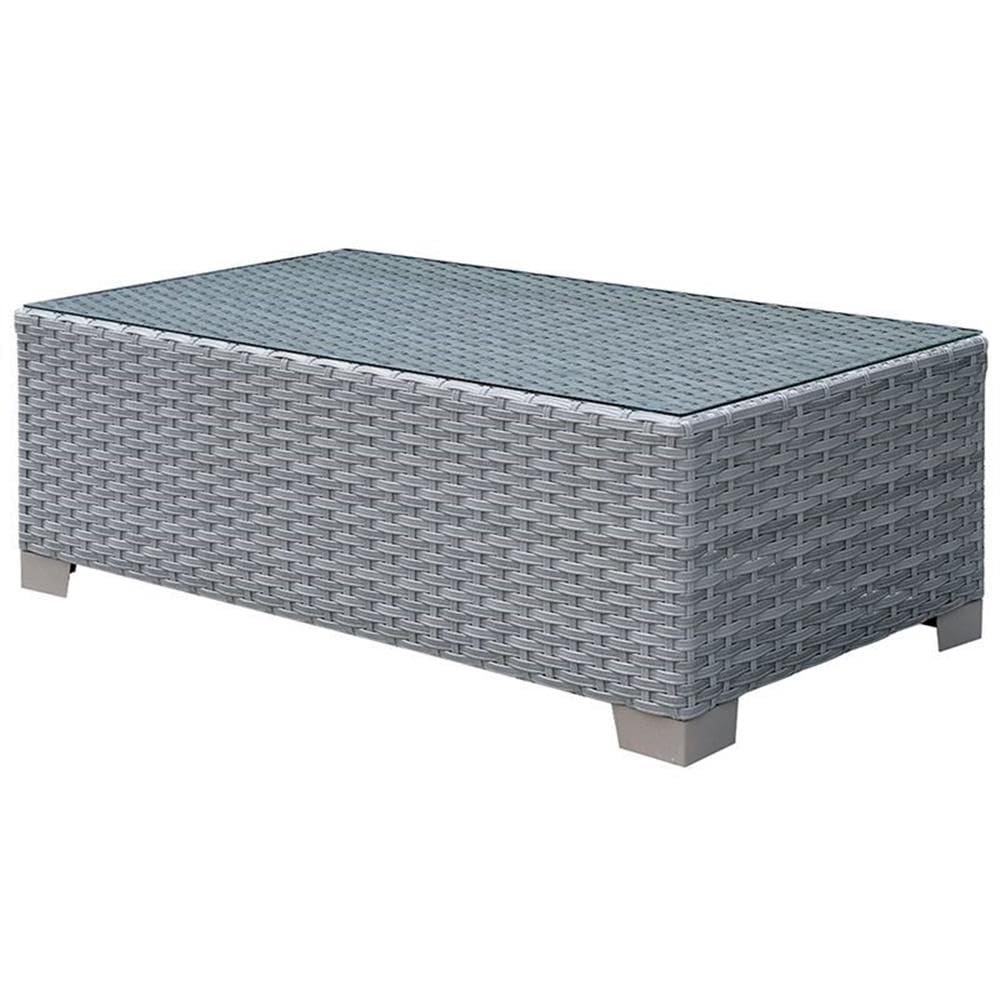 Gray Rattan Wicker Outdoor Coffee Table with Glass Top - Perfect for Patio, Garden, and Poolside Relaxation