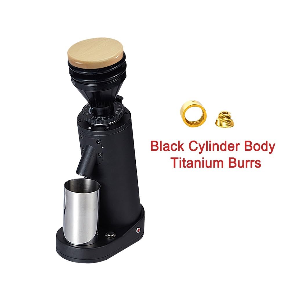 Premium Titanium Electric Coffee Grinder with Metal Burr & Grain Hopper - Compact Espresso Grinder for Home & Cafe Use - 110-220V (BA Cylinder TT Burr, CN/AU 220V-240V) - Perfect for Fresh Coffee Beans, Espresso Machines & Barista Stations