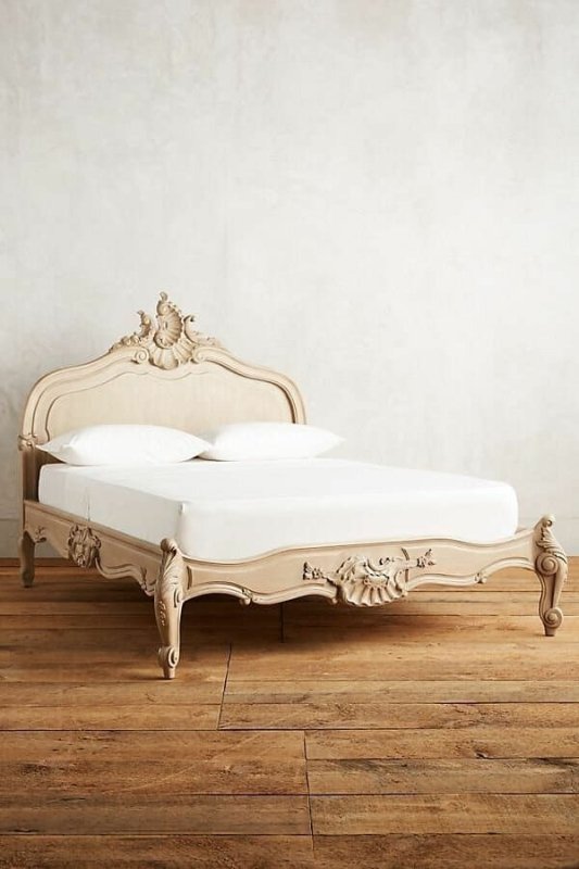Hand Carved Solid Wooden Menara Bed Frame - Queen Size Wood Platform Bed with Headboard & Footboard - Modern Minimalist Bedroom Furniture for Master Bedroom, Guest Room, or Apartment