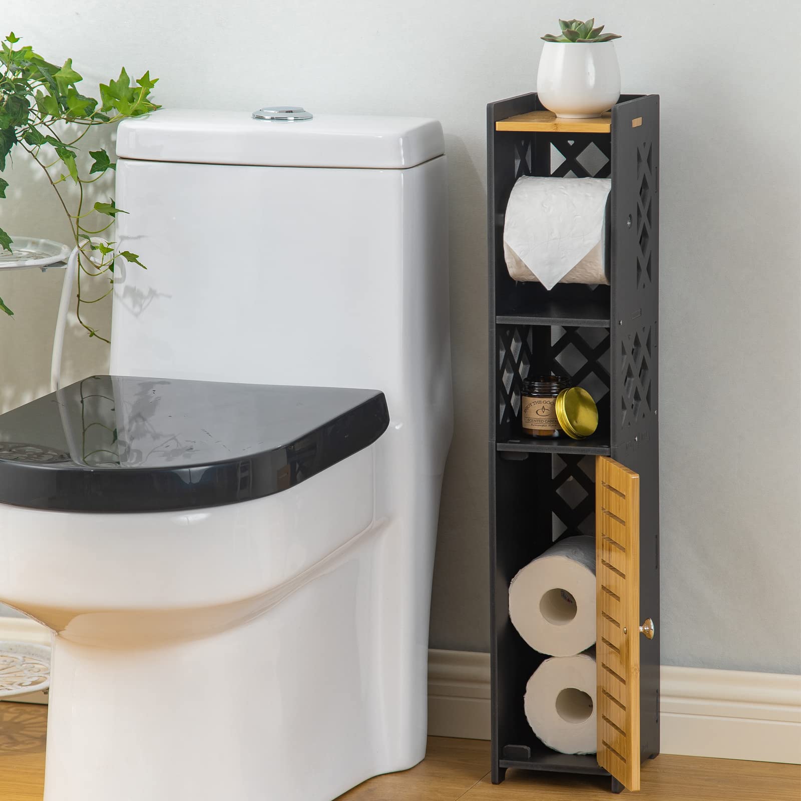**White Slim Toilet Paper Holder Stand - Behind Toilet Storage Cabinet with Insert, Space-Saving Bathroom Organizer for Small Spaces | Perfect for Apartments, RVs & Compact Bathrooms by H HUIYKALY**