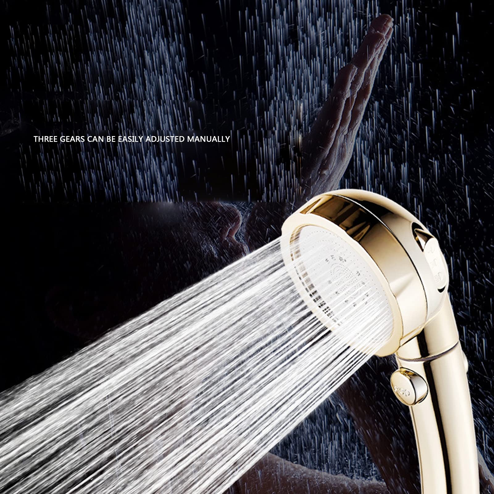 3-Function Handheld Shower Head with High Pressure - Gold Bathroom Shower Accessories for Hotel & Home Use - Perfect for Relaxing Massage and Water Saving
