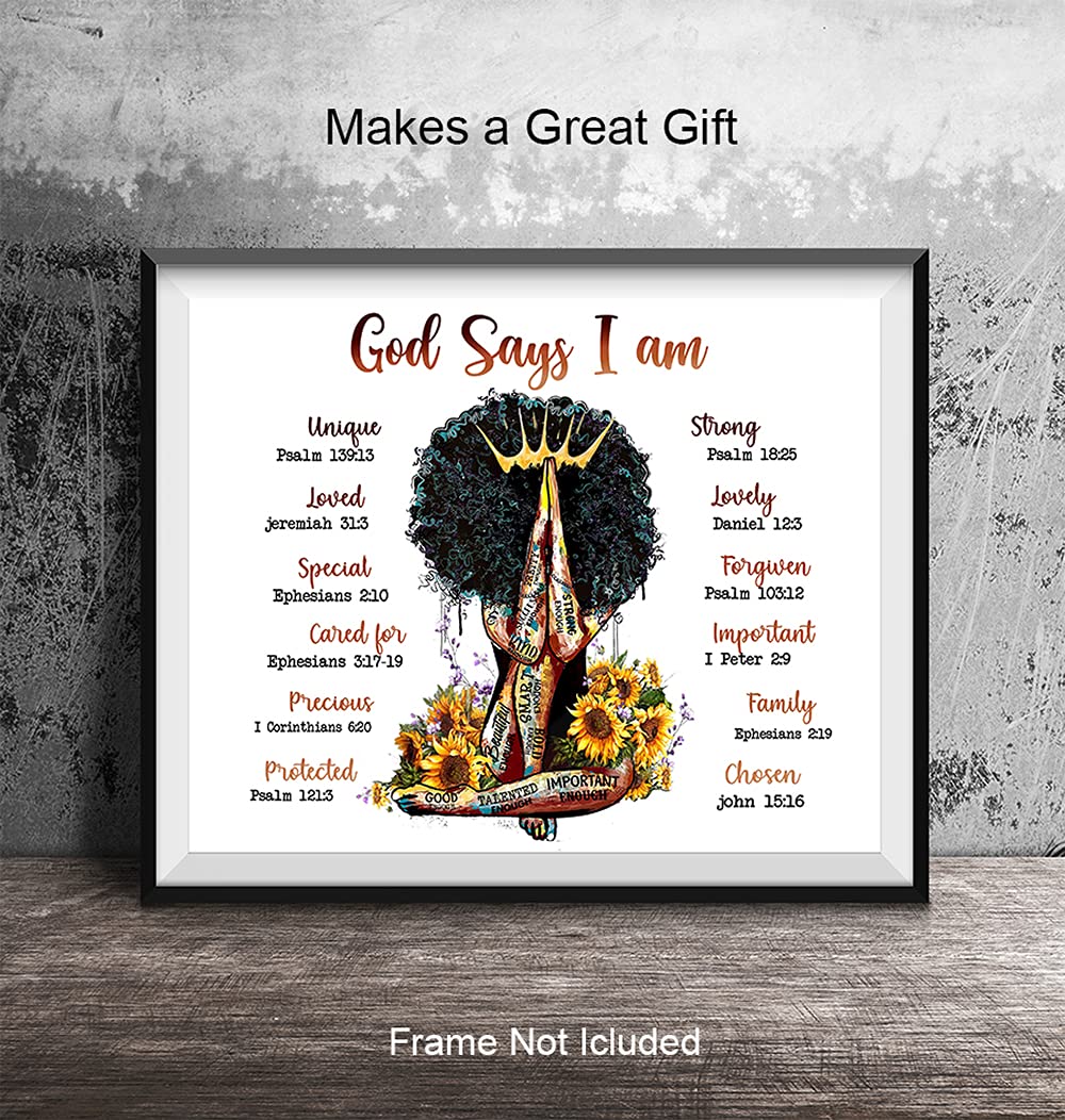 African American Black Wall Art - Religious Spiritual Bible Verse Decor for Women & Girls - Inspirational Christian Scripture Poster - Encouragement Gifts with Positive Affirmations - Perfect for Home, Church & Office Decor