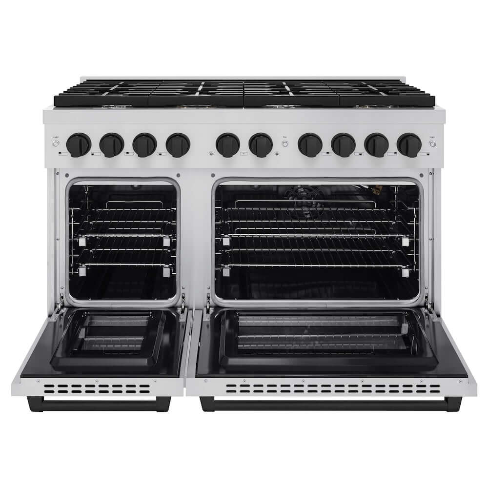 ZLINE Autograph Edition 48-Inch 6.7 cu. ft. Double Oven Gas Range with 8 Burner Cooktop - Stainless Steel & Matte Black (SGRZ 48 MB) | Professional Kitchen Appliance for Home Chefs & Entertaining