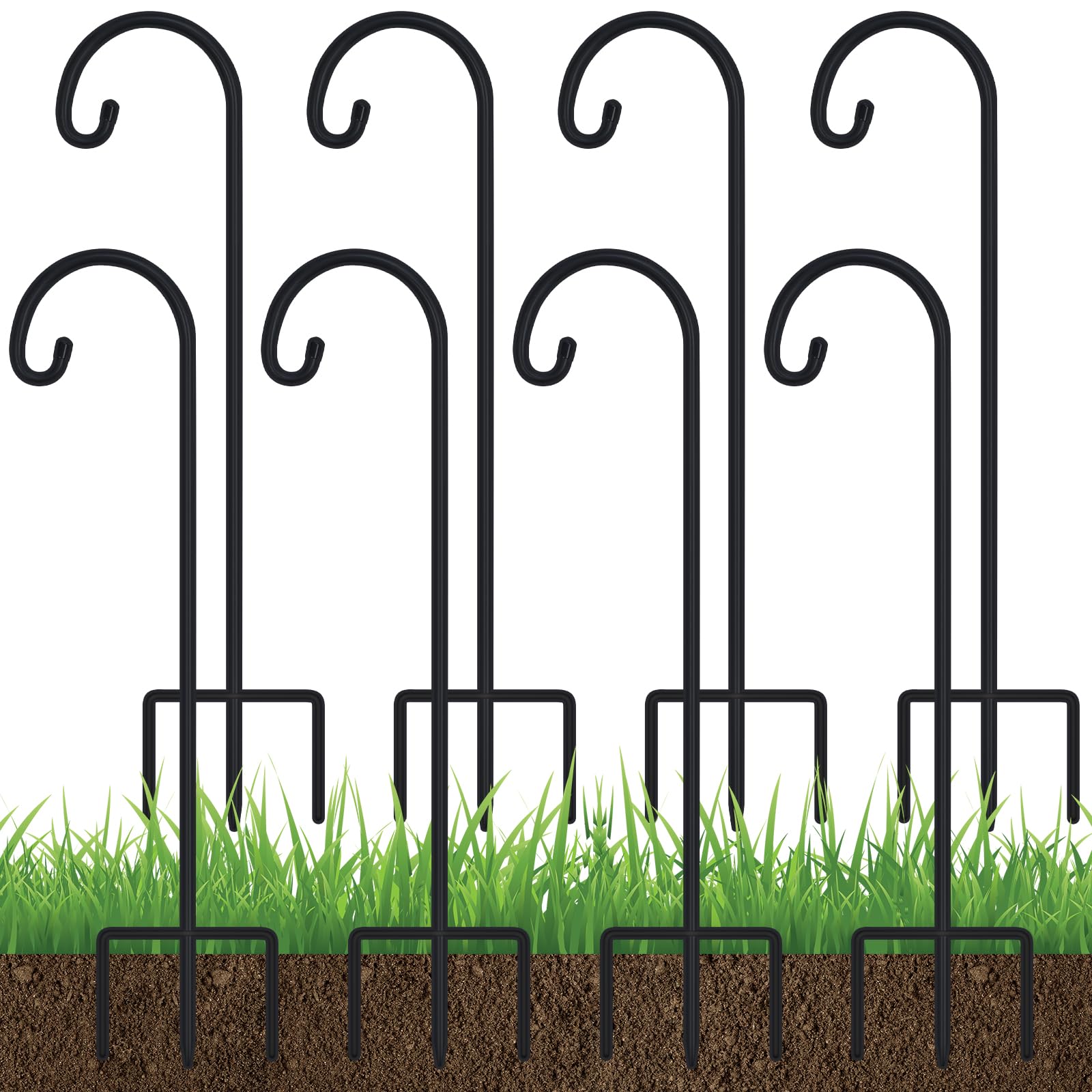 FEED GARDEN 32 Inch Adjustable Shepherd Hooks for Outdoor Decor - 8 Pack Heavy Duty Garden Hooks for Hanging Plants, Bird Feeders, Lanterns, Solar Lights & Mason Jars - Perfect for Patio, Lawn, Wedding & Backyard Decoration