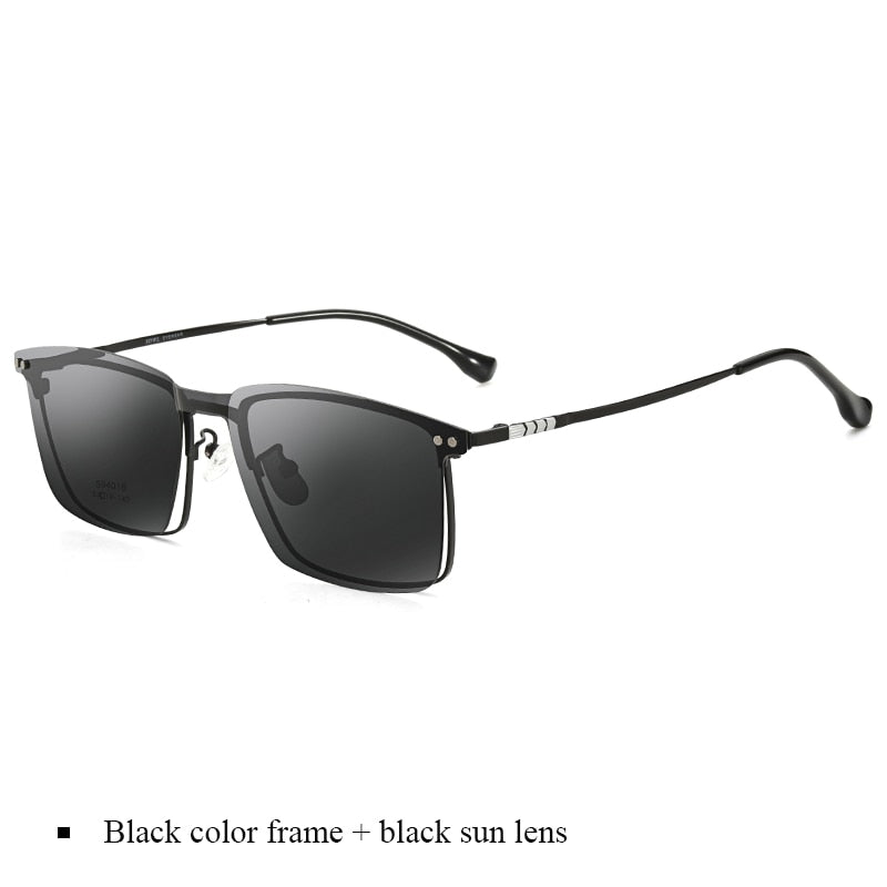 Bclear Men's Full Rim Square Alloy Frame Eyeglasses with Clip-On Polarized Sunglasses ZT94016 - Stylish Prescription Glasses & UV Protection for Driving, Outdoor Activities