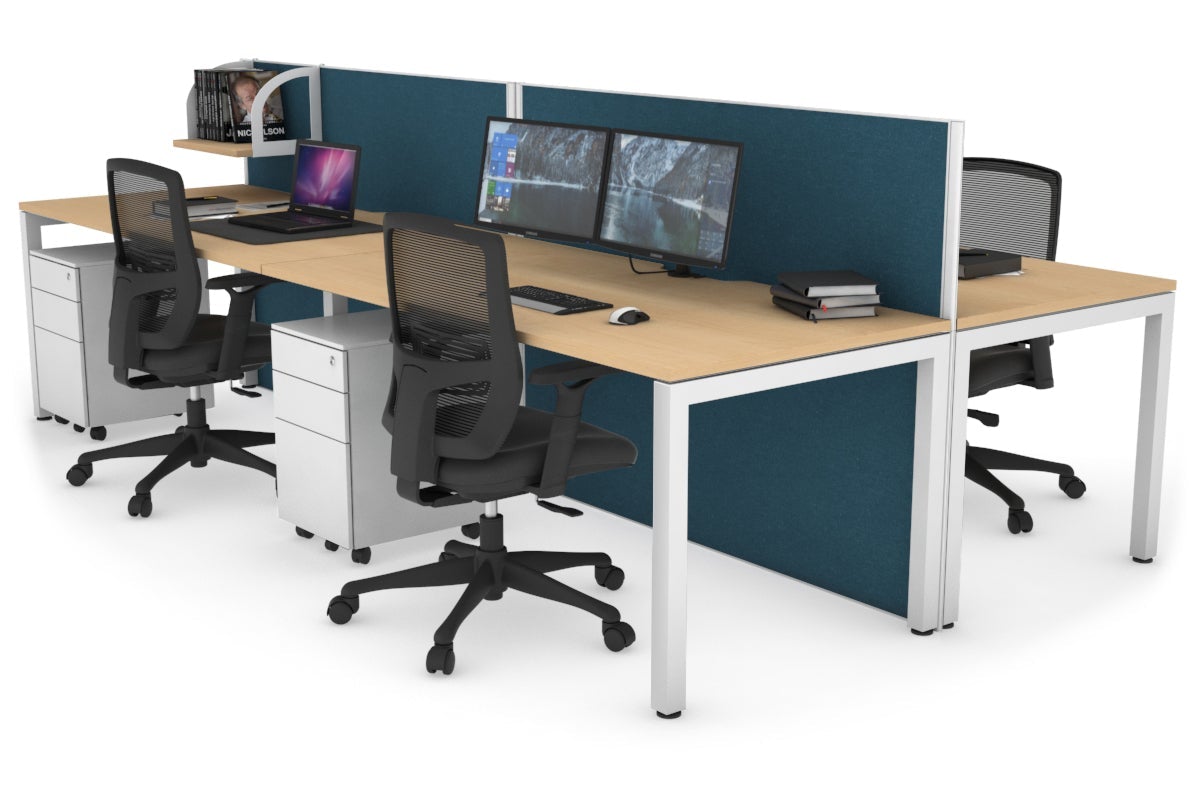 Horizon Quadro 4-Person Office Workstation Bench with Square Legs - 1600L x 800W with Cable Management Scallop - Perfect for Collaborative Workspaces & Open Office Environments