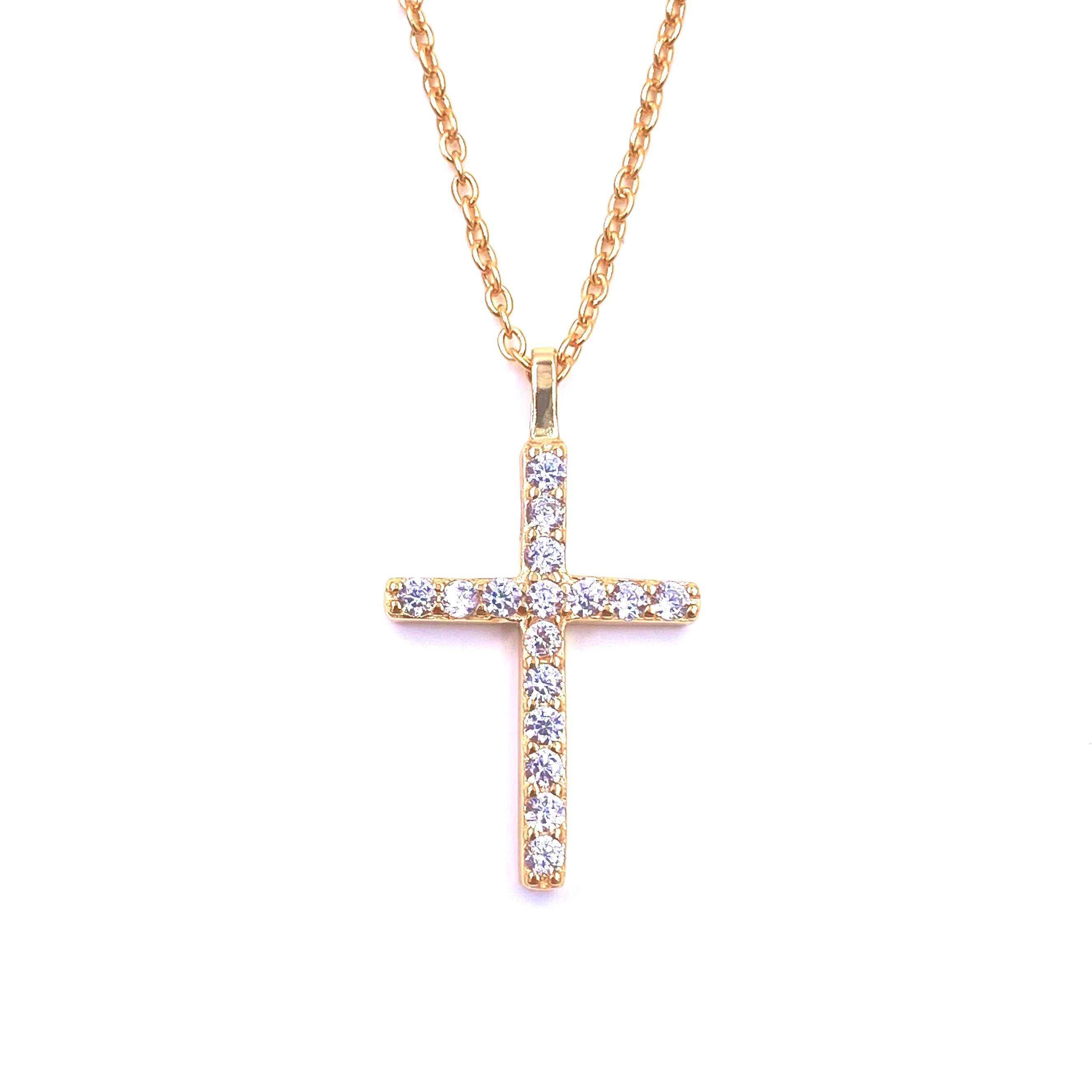 Ashley Gold Sterling Silver Gold Plated Floating CZ Cross Pendant Necklace for Women - Perfect for Everyday Wear, Gifts & Special Occasions