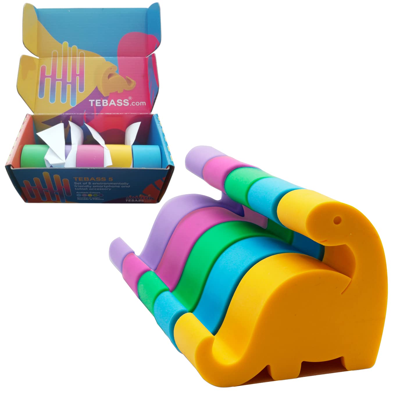 Dinosaur Phone Stand Holder for Desk - 5Pcs Silicone Cute Dinosaur Phone Stand Set - Eco-Friendly No Plastic Packaging - Perfect for Birthday Party Decor & Office Desk Accessories | Great for Home, Office, and Dinosaur-Themed Parties