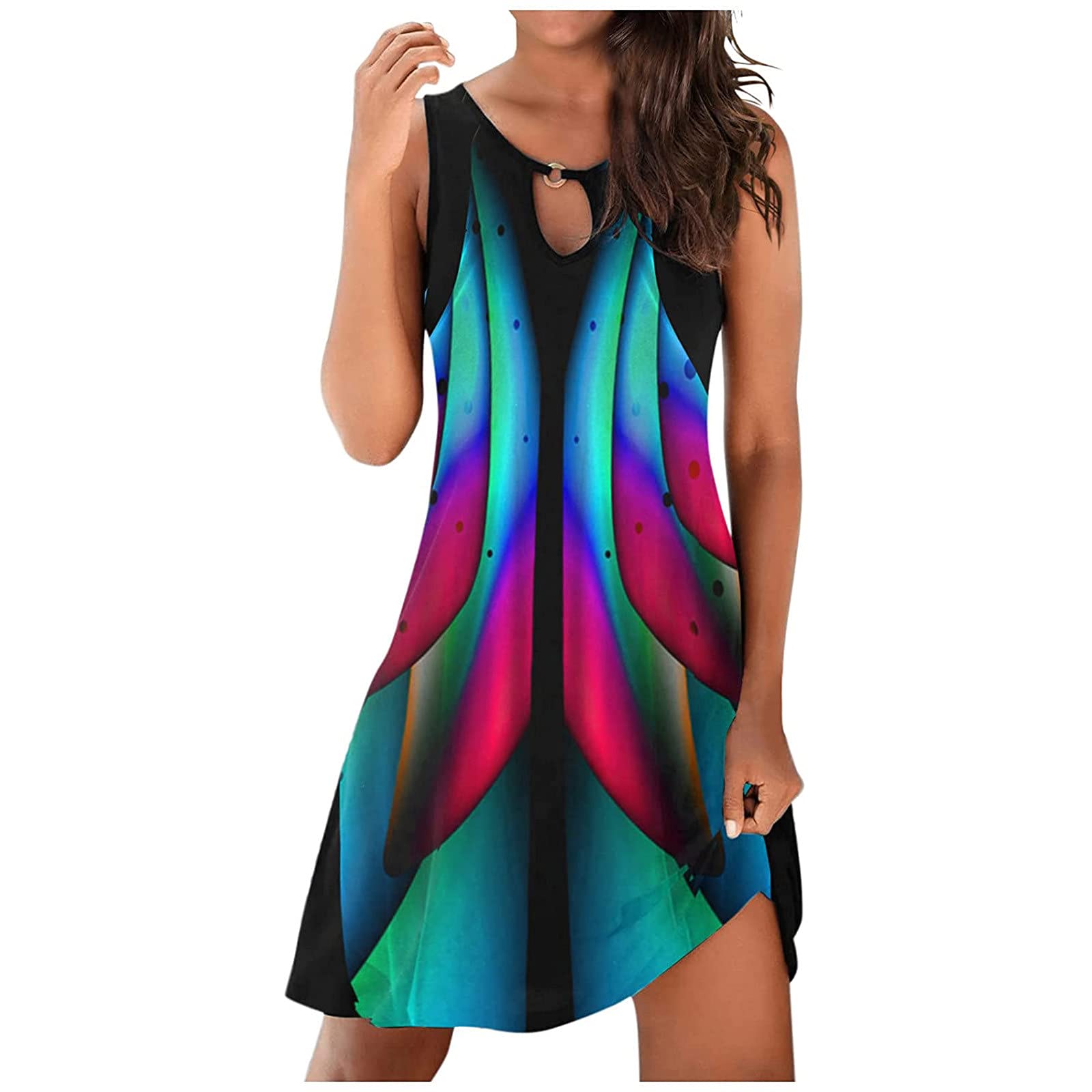 Anjikang Women's Floral Summer Dress 2023 - Cute Cold Shoulder Boho T-Shirt Dress with Short Sleeves | Perfect for Spring & Summer Outings, Beach Vacations, and Casual Dates