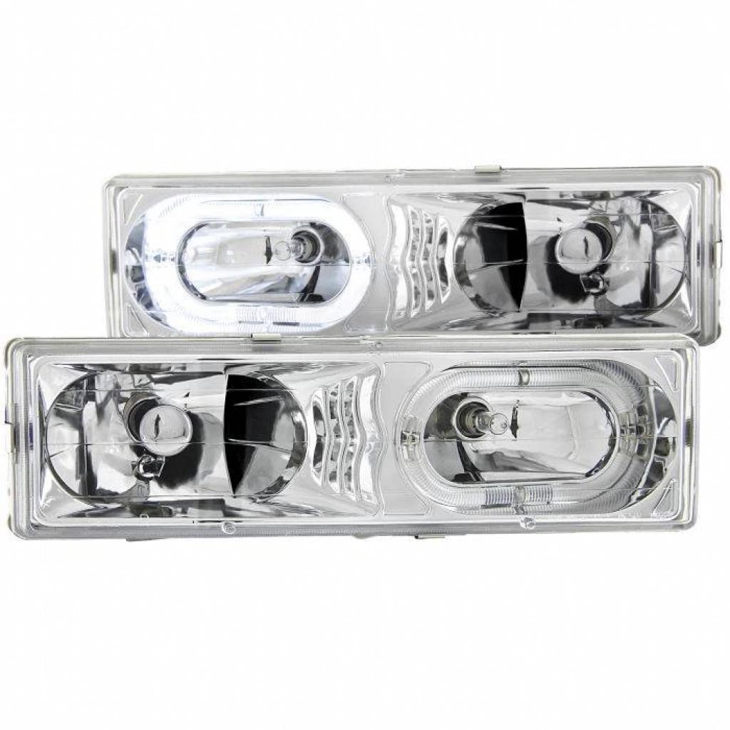 ANZO 111006 Crystal Clear Headlights with Halo Ring for 1988-2000 Chevy C3500/K3500 Pickup Trucks - Chrome Housing, Improved Night Visibility - Perfect for Off-Roading & Night Driving