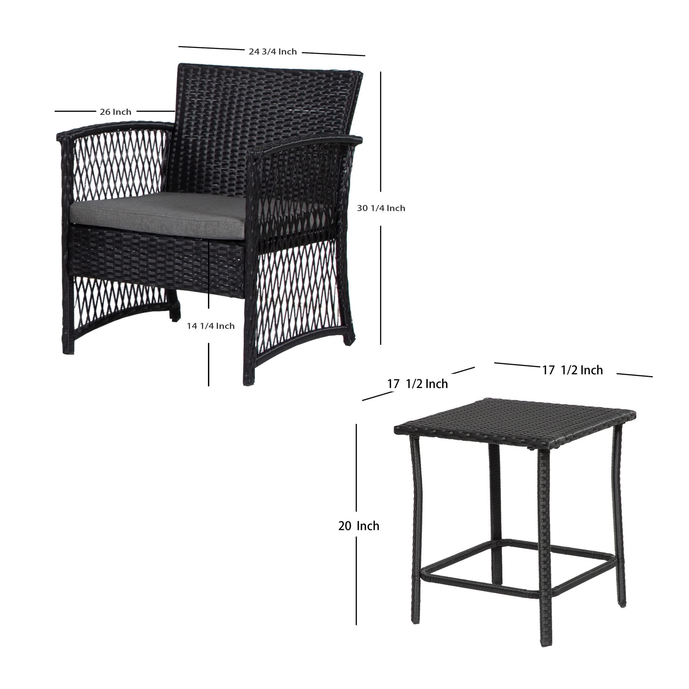 WestinTrends Melvi 3-Piece All-Weather PE Rattan Patio Furniture Set - Outdoor Wicker Bistro & Conversation Set in Gray & Beige - Perfect for Backyard, Garden, Poolside & Balcony Relaxation