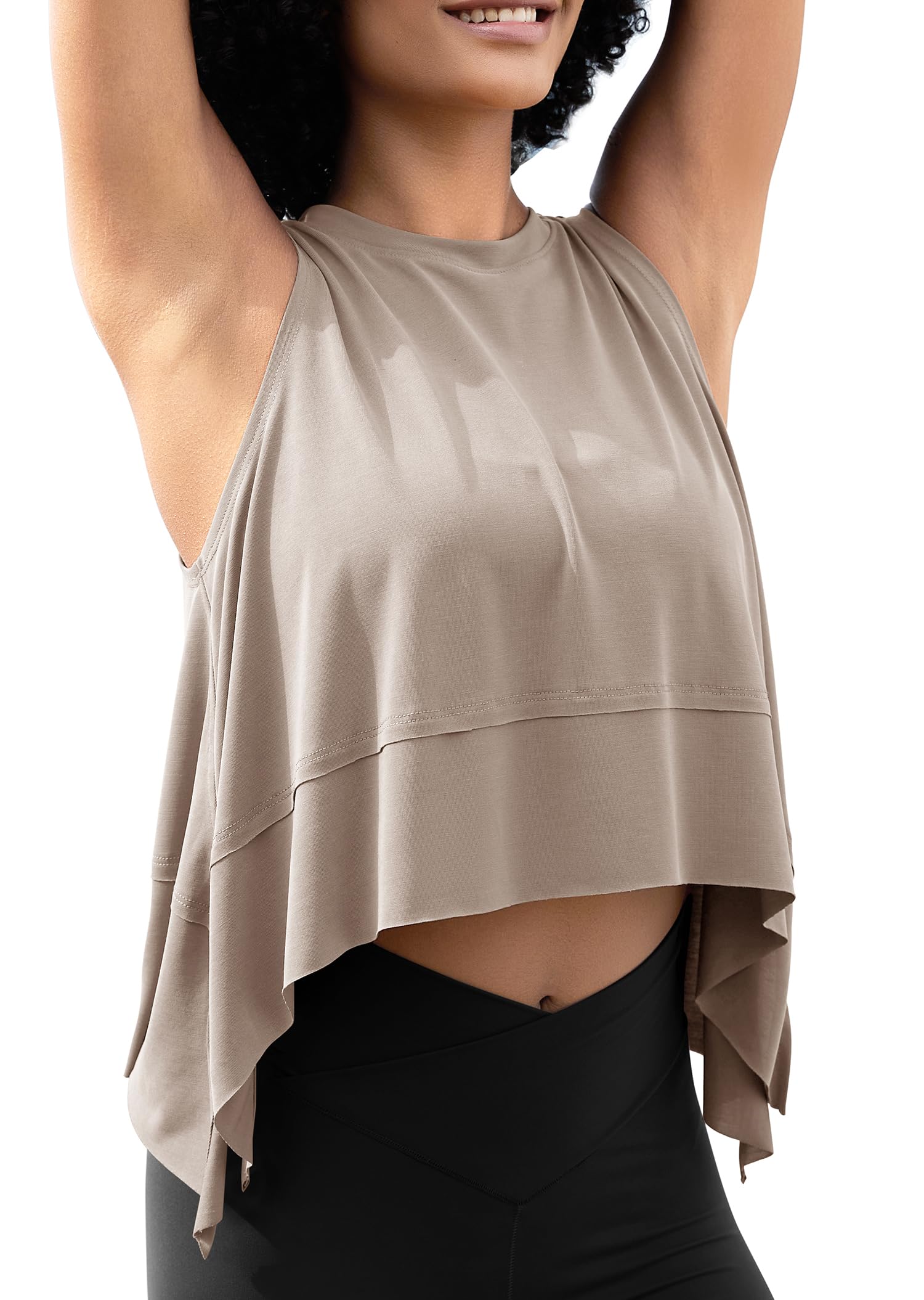UEU Women's Cropped Tank Tops - Yoga & Workout Athletic Shirts - Summer Flowy Split Side Slit Oversized Sleeveless Tee for Gym, Running & Casual Wear