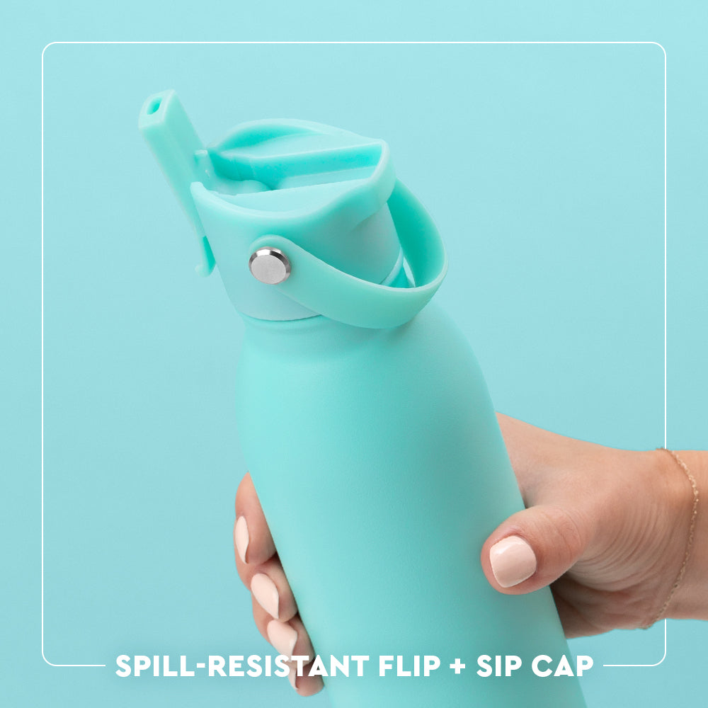 Oh Happy Day Flip + Sip Water Bottle 16oz - Leak Proof & Insulated Stainless Steel Tumbler for Coffee, Tea & Cold Drinks - Perfect for Gym, Office & Outdoor Activities