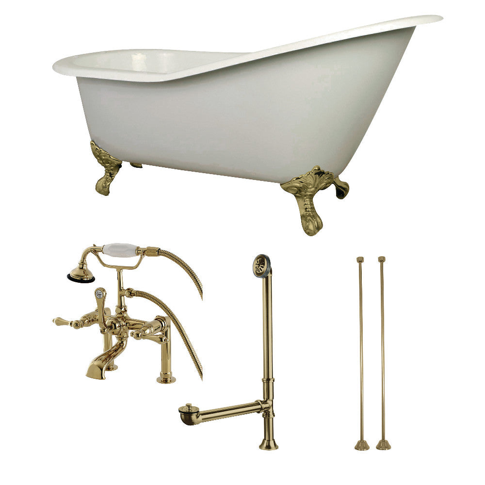 62 Inch Cast Iron Single Slipper Clawfoot Bathtub with Faucet and Supply Lines - Vintage Freestanding Soaking Tub for Bathroom Remodel & Luxury Spa Experience