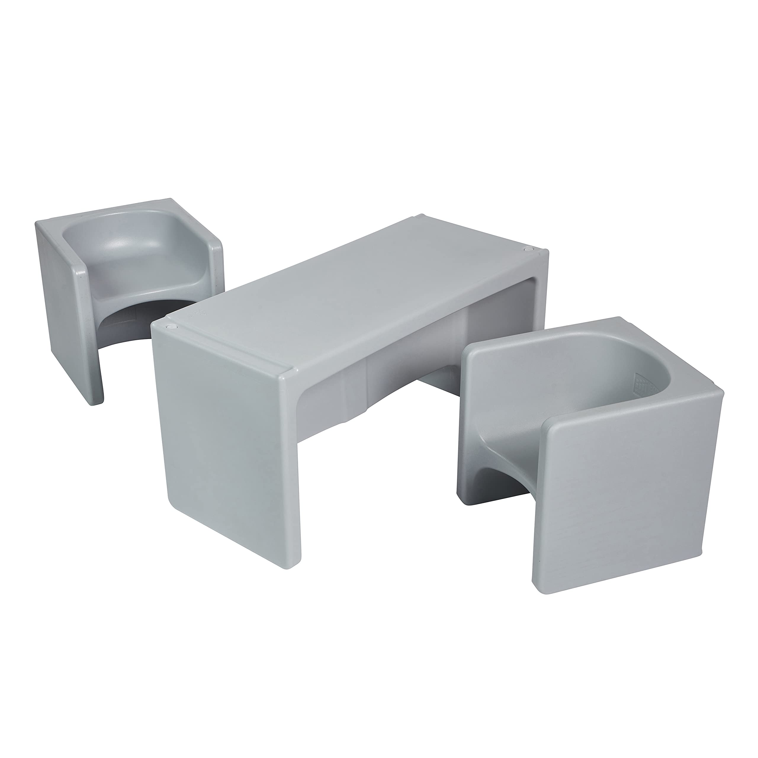 ECR4Kids Tri-Me Table and Cube Chair Set - Light Grey 3-Piece Kids Furniture for Classroom, Playroom & Home Learning - Toddler Activity Table with Storage & Stackable Chairs