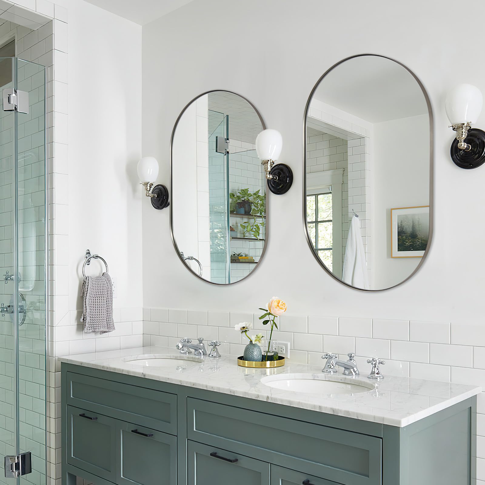 ANDY STAR 24x40 Inch Oval Bathroom Mirror with Polished Nickel SUS304 Metal Frame - Wall Mounted Vertical/Horizontal Rustproof Vanity Mirror for Bathroom Decor, Makeup, Shaving & Home Improvement