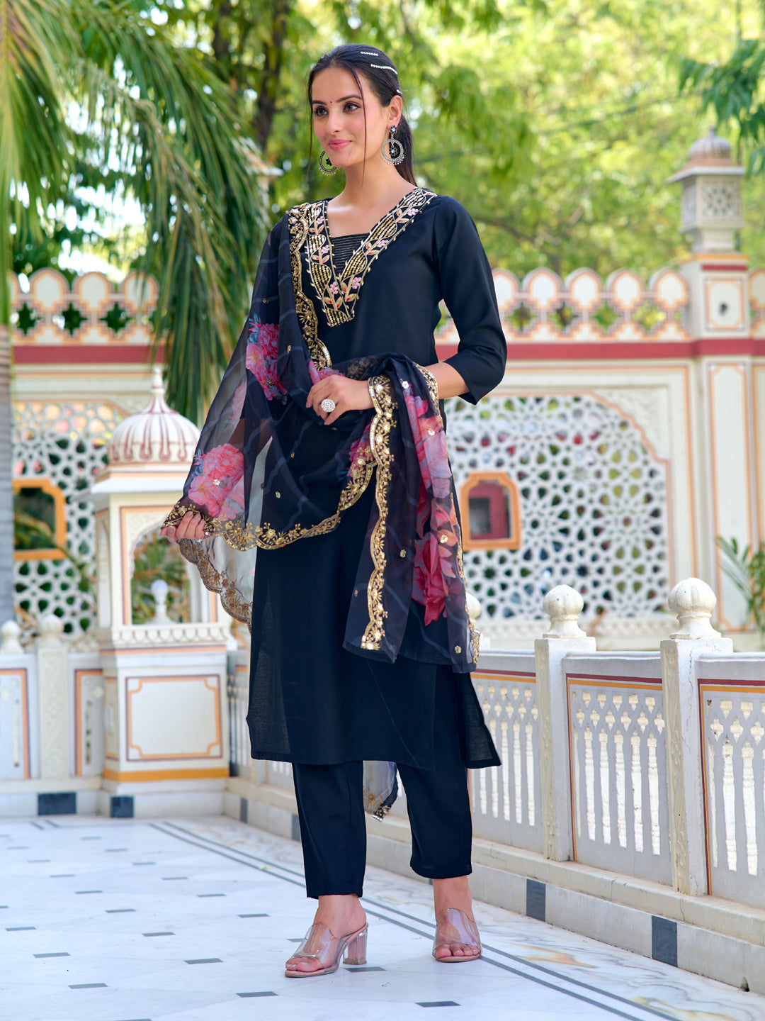 Elegant Black Designer Printed Pant Suit with Exquisite Embroidery - Perfect for Weddings, Parties & Formal Events