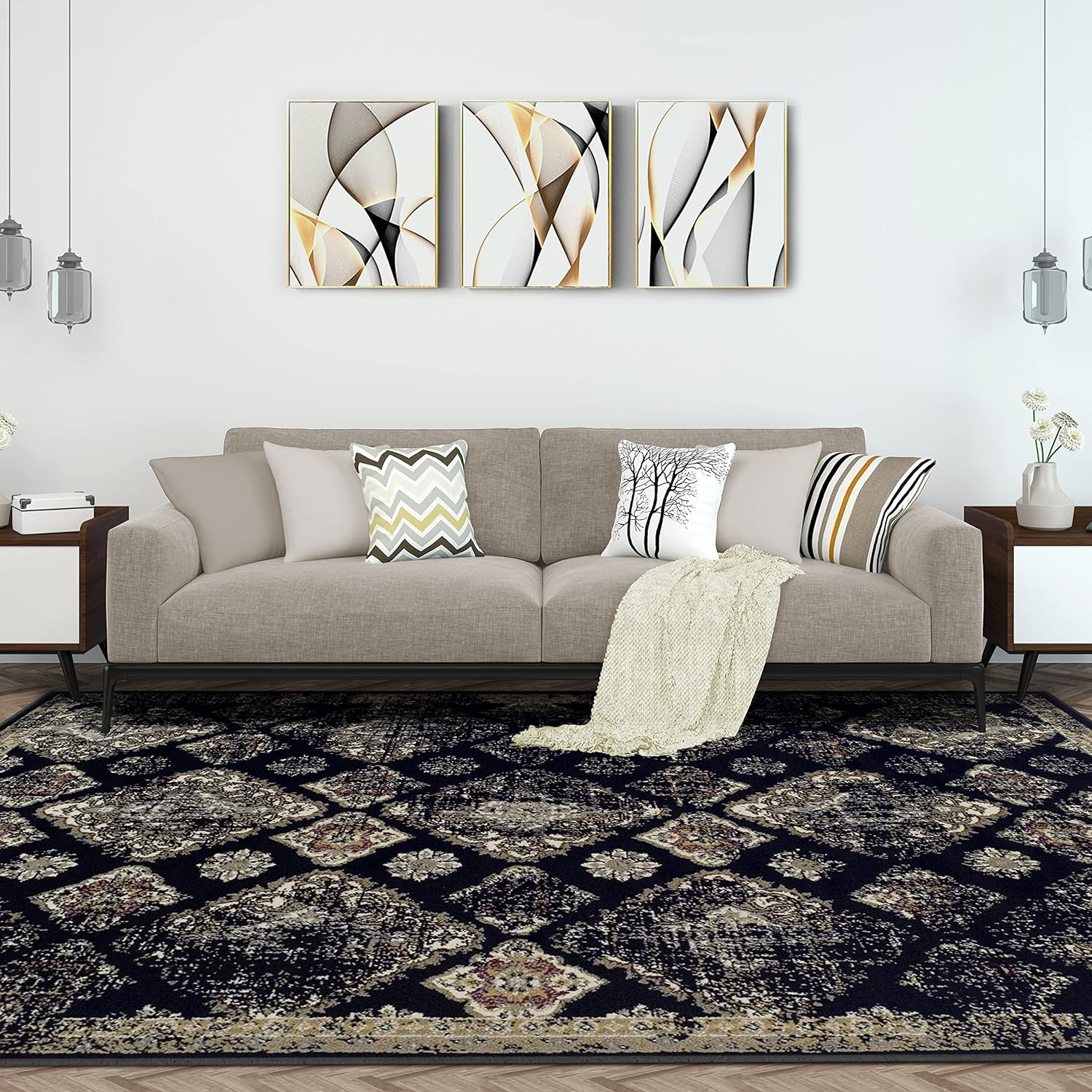 Mayfair Distressed Damask Indoor Area Rug - Non-Slip Runner Rug & Door Mat for Living Room, Bedroom, Entryway - Vintage Floral Design Home Decor