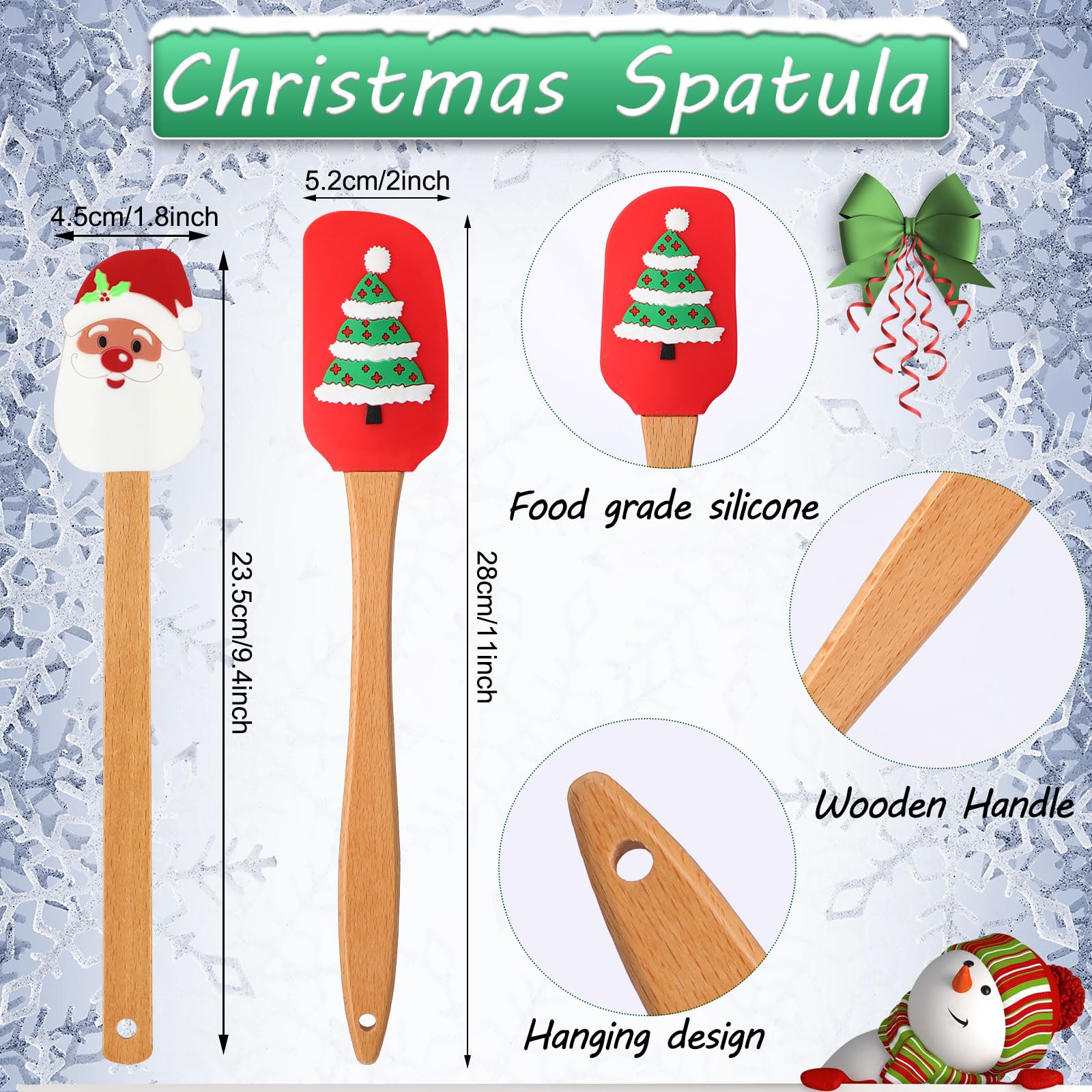 8-Piece Christmas Silicone Spatula Set - Santa Claus Pattern Baking Tools for Cake Decorating, Butter Cream Mixing & Kitchen Use - Wooden Handle Non-Slip Spatulas (Festive Holiday Gift for Bakers & Home Cooks)
