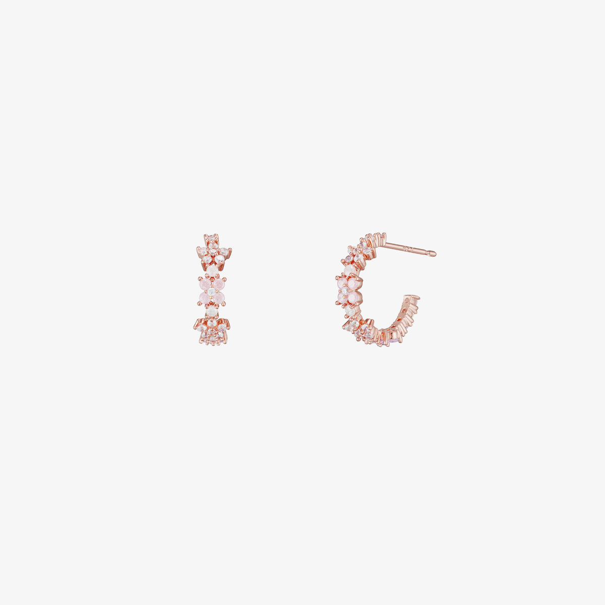 Rose Quartz Flower Semi Hoop Earrings for Women - Dainty Boho Jewelry Gift for Her - Perfect for Everyday Wear, Weddings & Special Occasions