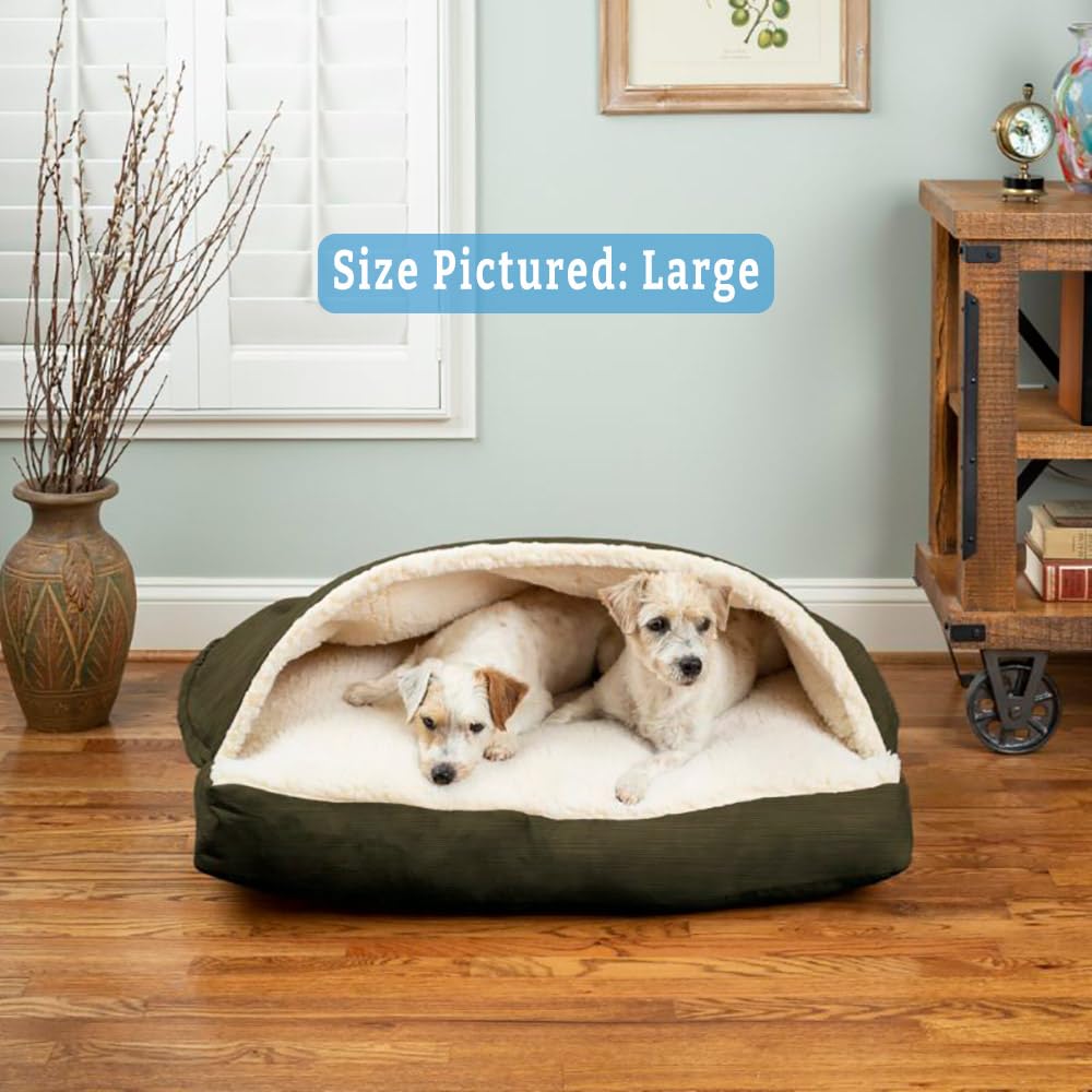 Snoozer Cozy Cave Dog Bed - Small Rectangle Pet Bed for Dogs & Cats, Olive Green - Perfect for Indoor & Outdoor Use, Travel, and Crate Comfort