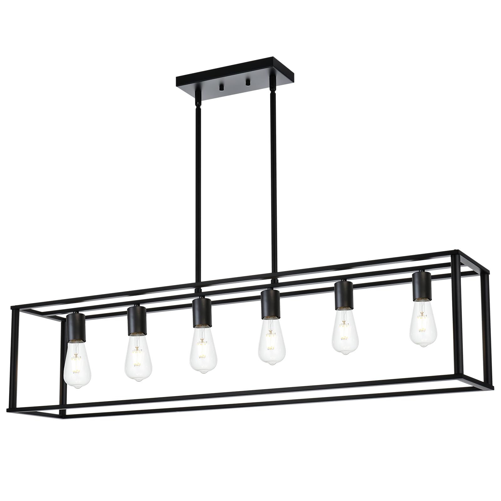 Farmhouse 6-Light Kitchen Island Pendant Lighting - Black Linear Chandelier for Dining Room, Kitchen, Bar & Game Room - E26 Base Metal Fixture - Perfect for Farmhouse Decor & Entertaining Spaces