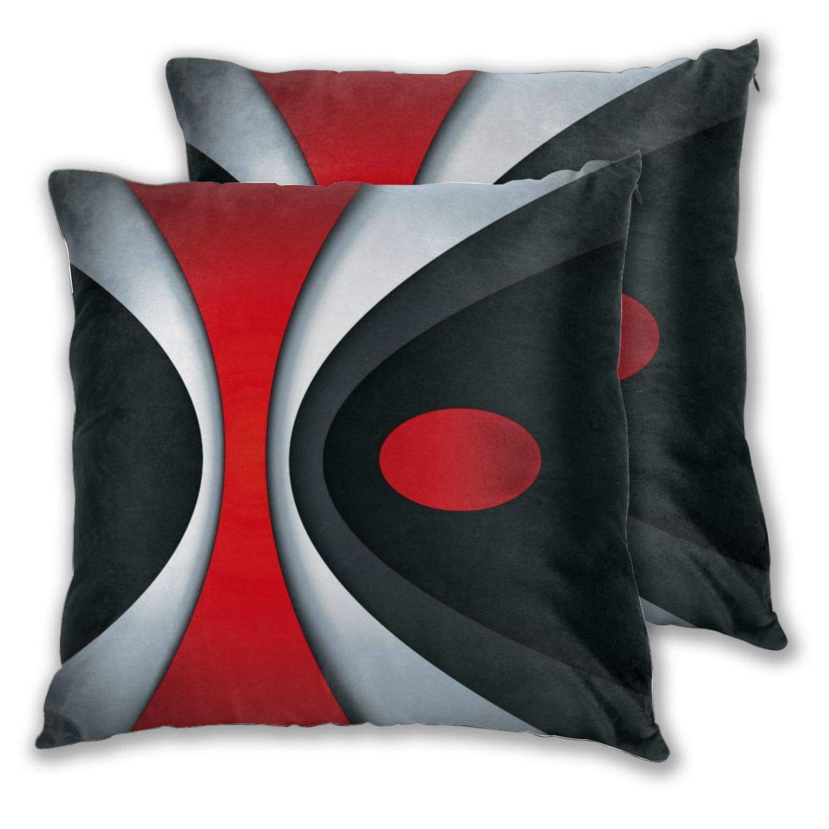 Red Black Gray Abstract Throw Pillow Covers 18x18 Inches - Set of 2 Modern Decorative Couch Pillow Cases for Living Room, Bedroom & Sofa Decor