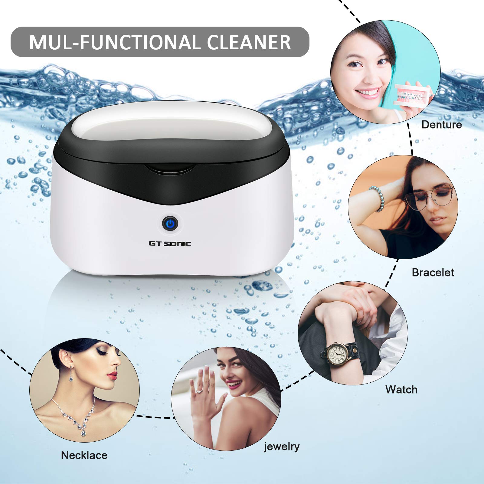 Ultrasonic Jewelry Cleaner Machine for Rings, Watches, Eyeglasses, Coins & More - 304 Stainless Steel Tank with Cleaning Basket & Watch Holder - 21oz Capacity - Perfect for Home, Travel & Professional Jewelry Care