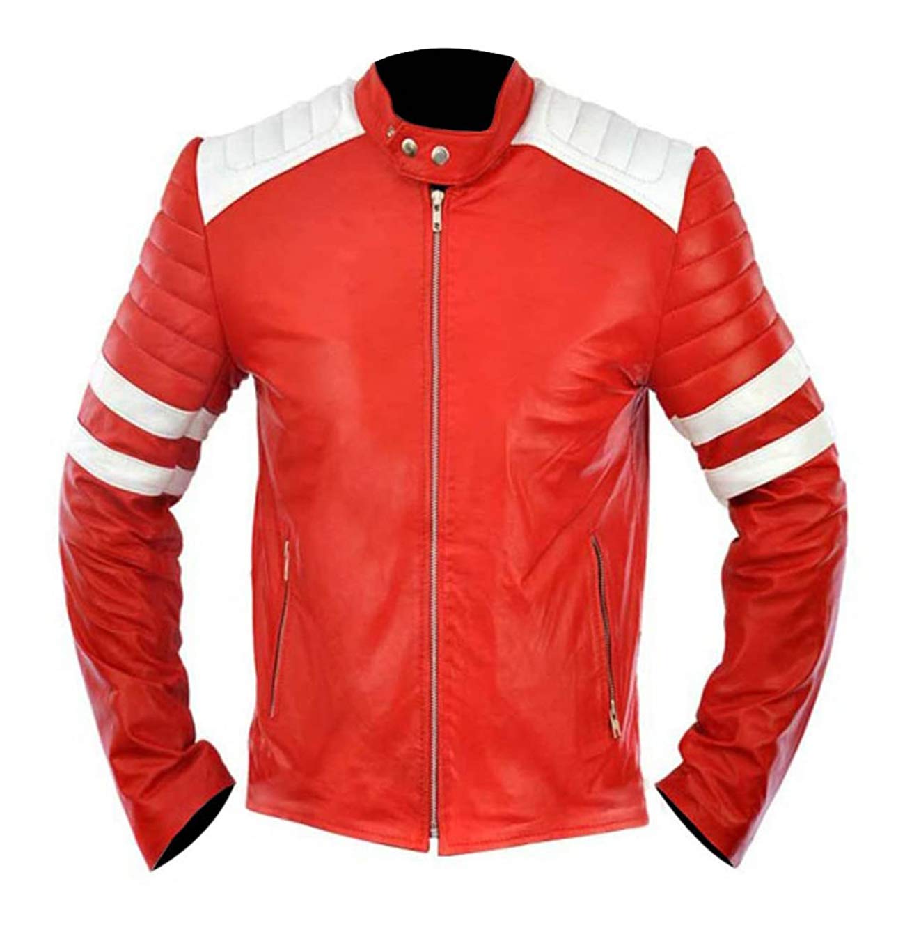 Men's FC Brad Mayhem Club Jacket - Genuine Red Leather Coat for Men | Stylish Biker Jacket for Motorcycle Riding, Night Out & Casual Wear