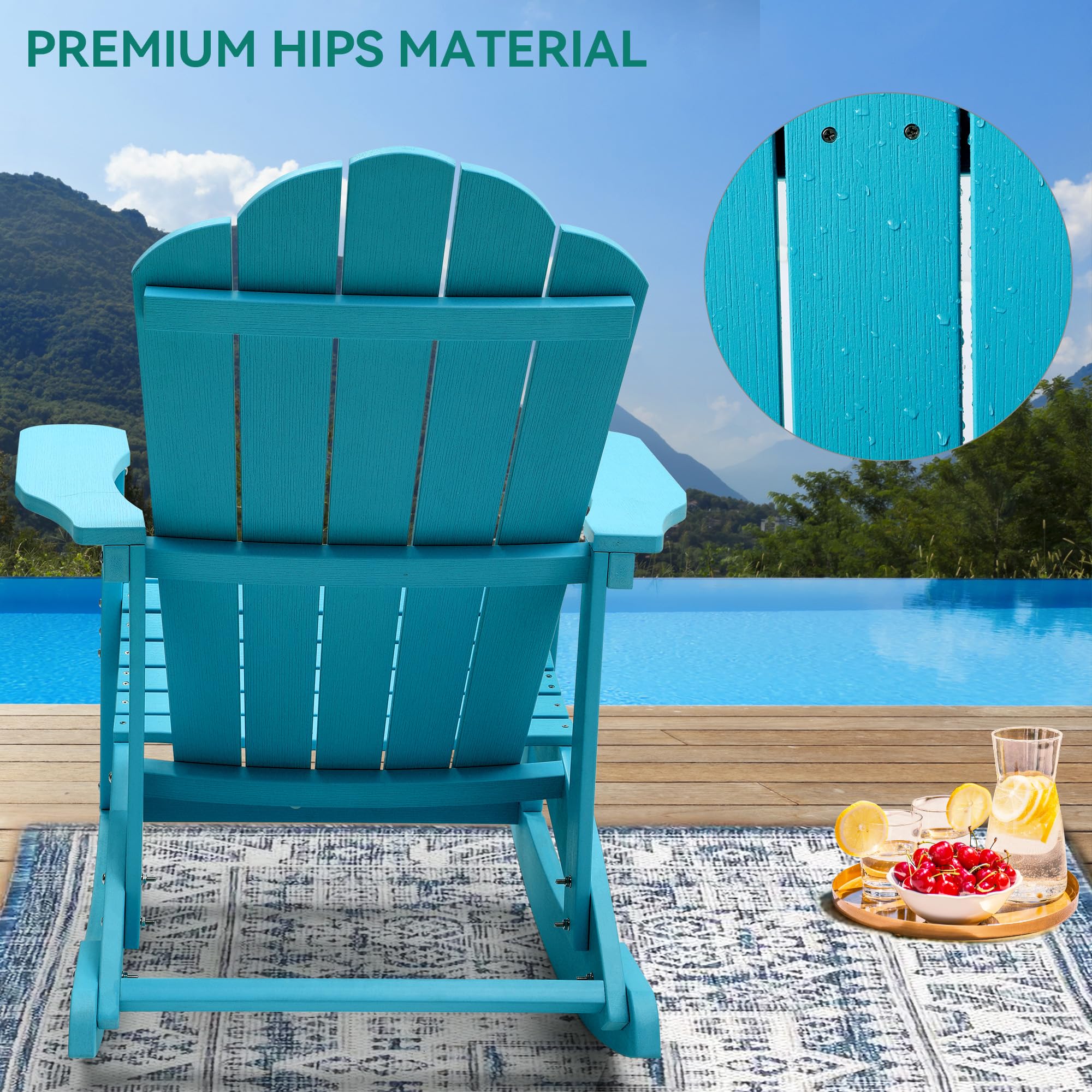 YITAHOME Heavy Duty Outdoor Rocking Adirondack Chair Set of 2 - Durable Plastic Rockers with Swivel Cup Holder, Wide Comfortable Seating for Garden, Patio, Poolside, Beach & Backyard Relaxation - Perfect for Lounging, Sunbathing and Outdoor Gatherings