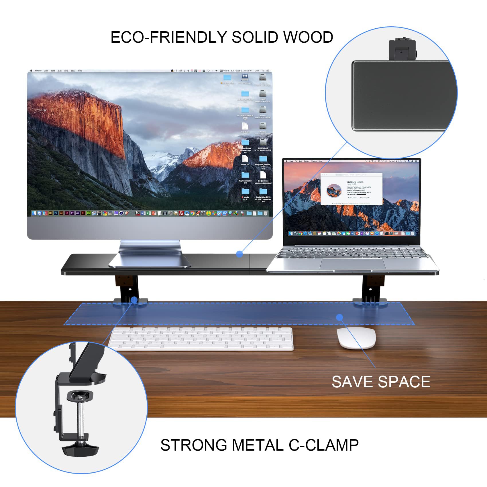 Suptek 32 Inch Dual Monitor Desk Mount Riser Shelf - Adjustable Computer Stand for 2 Monitors, Laptop, Printer, Notebook (32.2” x 7.8” x 5.7”) - Perfect for Home Office, Gaming Setup & Workspace Organization
