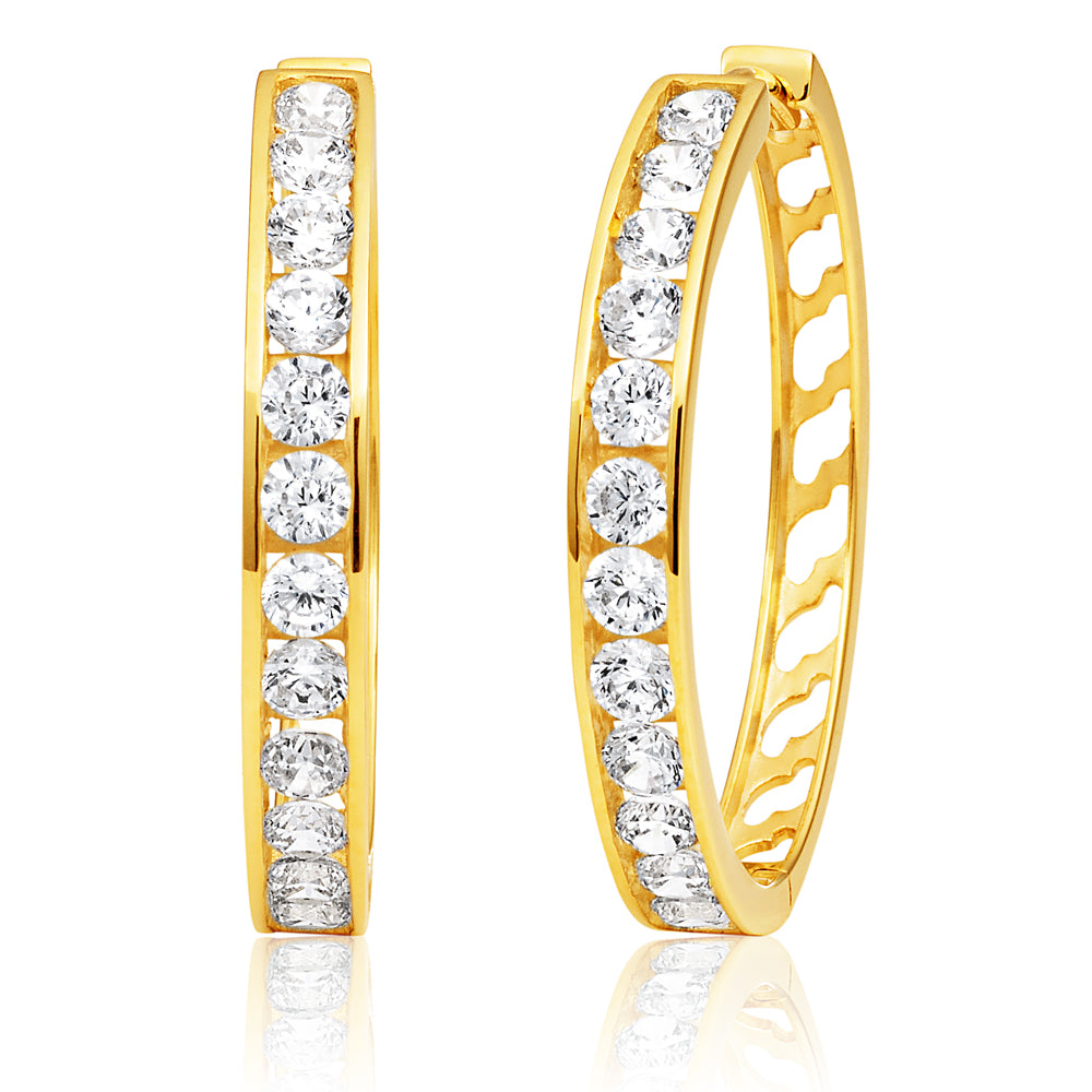 9ct Gold Plated Cubic Zirconia Hoop Earrings for Women - Elegant Hypoallergenic Stud Earrings for Party, Wedding & Everyday Wear