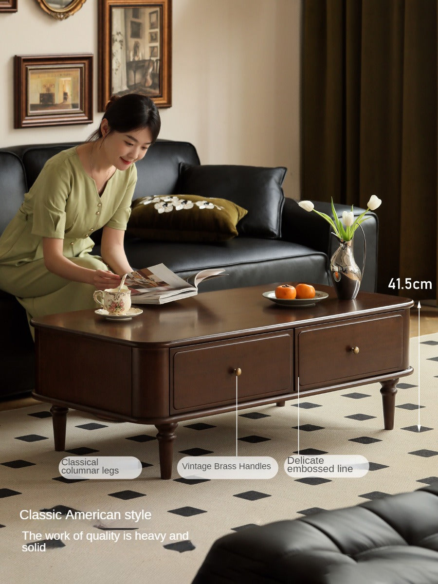Solid Poplar Wood American Style Rectangular Coffee Table - Modern Living Room Furniture for Home Decor & Relaxation