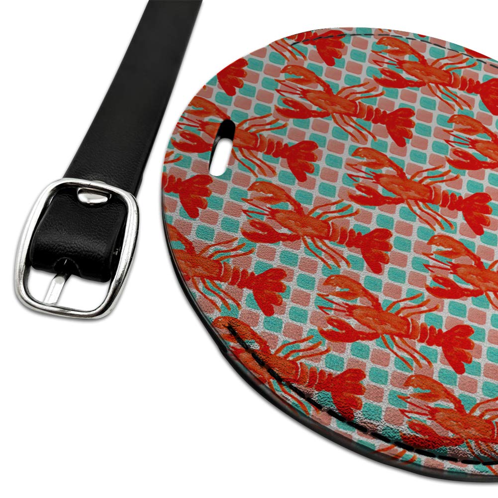 Premium Round Leather Luggage Tag with Lobster Tiles - Durable Suitcase ID Tag for Carry-On Bags - Perfect for Travel, Business Trips & Vacation Identification
