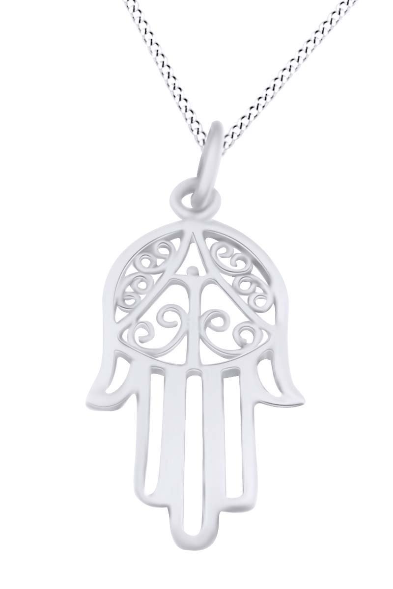 14k Gold Over Sterling Silver Hamsa Hand Pendant Necklace - Elegant Jewelry for Women, Protection & Good Luck Charm, Perfect for Gifts, Daily Wear & Special Occasions