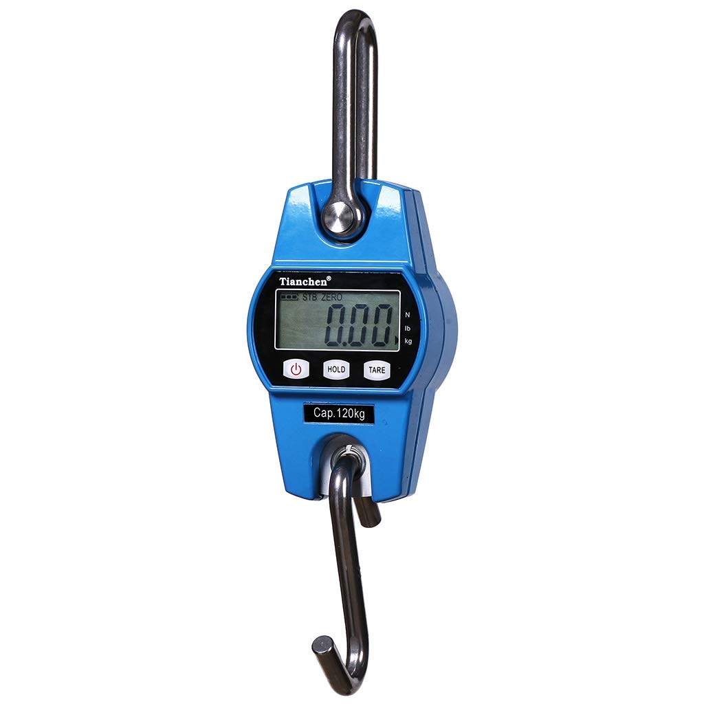 Stainless Steel Digital Hanging Scale 50kg/0.4kg - Heavy Duty LCD Display Industrial Hanging Weight Scale for Home, Farm, Market, Fishing & Hunting (Blue) | Perfect for Weighing Luggage, Livestock, Fish Catch and Hunting Game