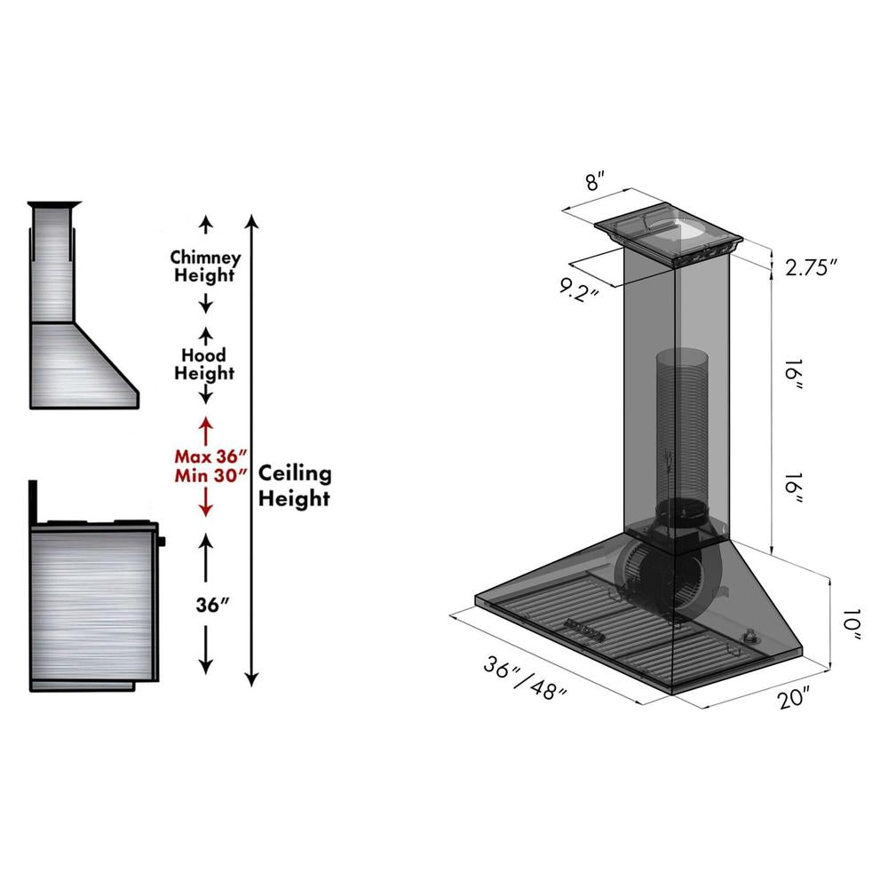 ZLINE KL2CRN BT Stainless Steel Wall Mount Range Hood with Ducted Ventilation & Built-in CrownSound Bluetooth Speakers - Perfect for Modern Kitchens & Home Entertainment