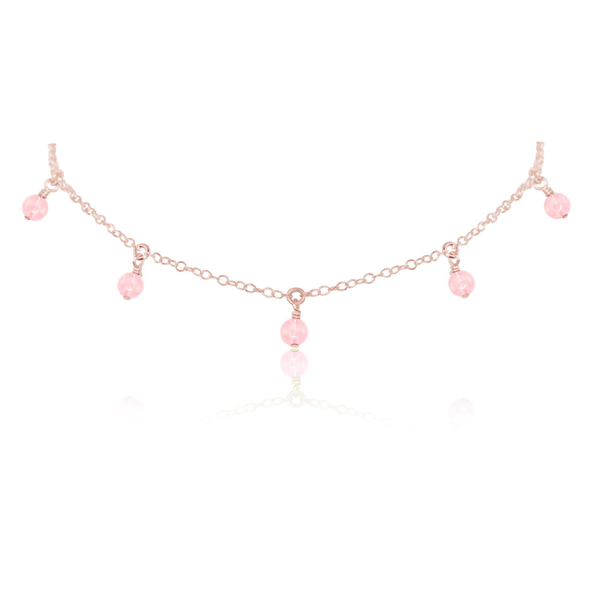 14k Rose Gold Filled Rose Quartz Bead Drop Choker Necklace - Elegant Healing Crystal Jewelry for Women, Perfect for Valentine's Day Gifts, Date Nights & Spiritual Healing