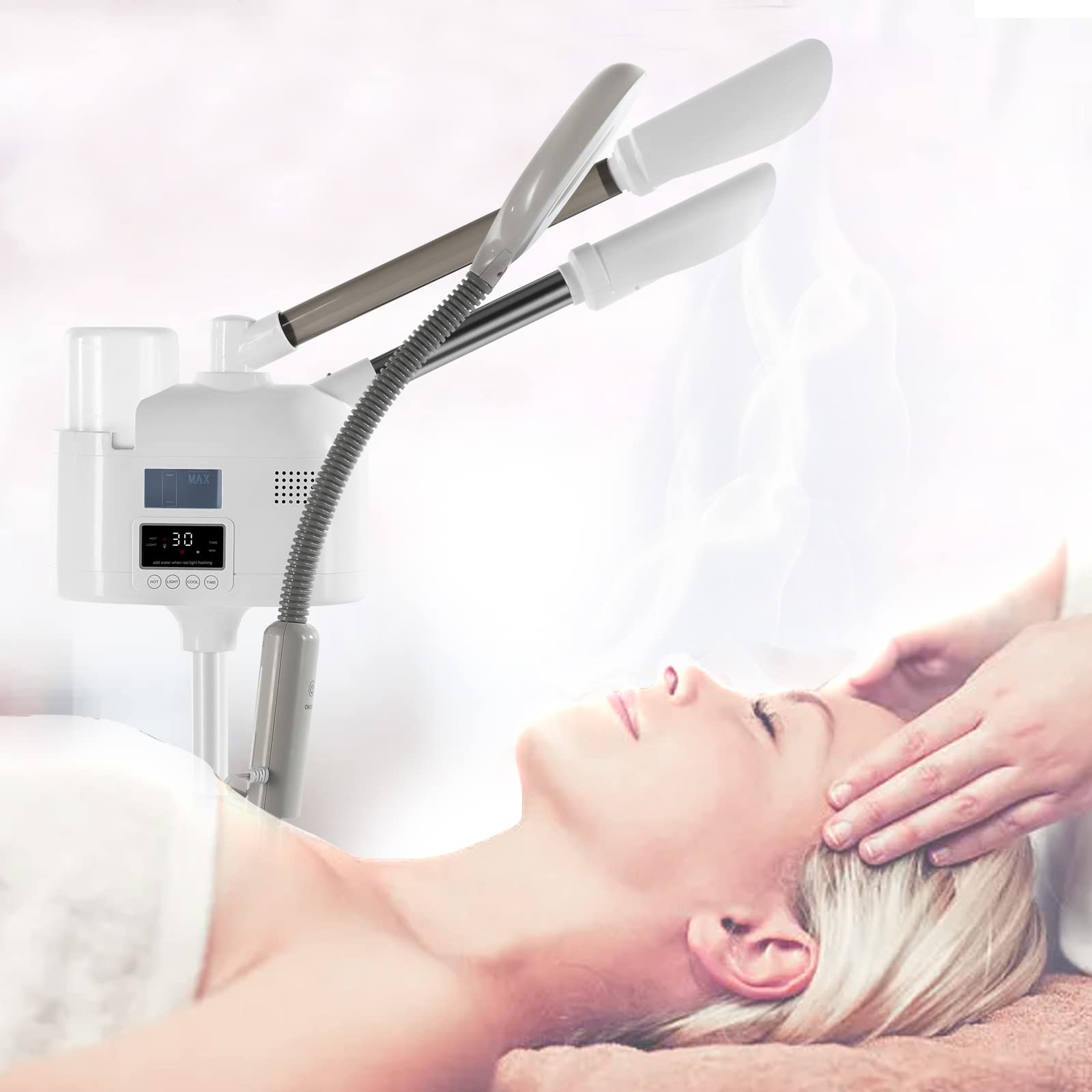 Professional 3-in-1 Facial Steamer with Hot & Cold Nozzle & 5X LED Magnifying Lamp - Esthetician & Home Use Beauty Equipment for Deep Cleansing, Hydration & Spa Treatments