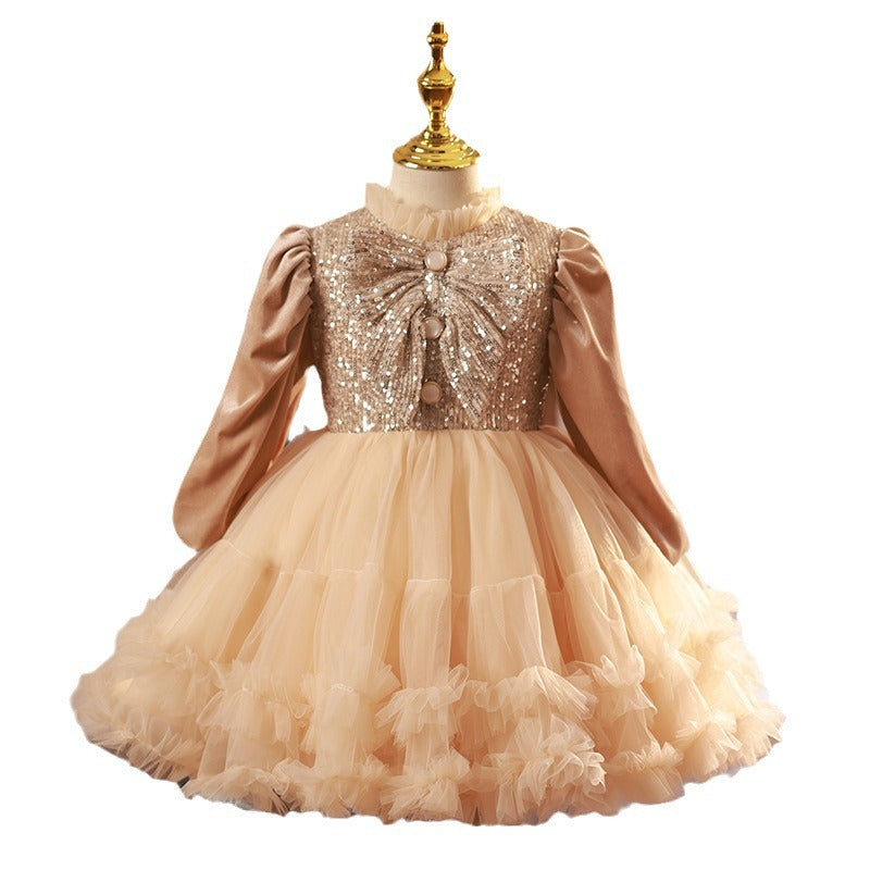 Elegant Gold Sequin Puff Ball Gowns for Baby Girls | Toddler Party Dresses | Perfect for Birthday Celebrations, Photo Shoots & Special Occasions