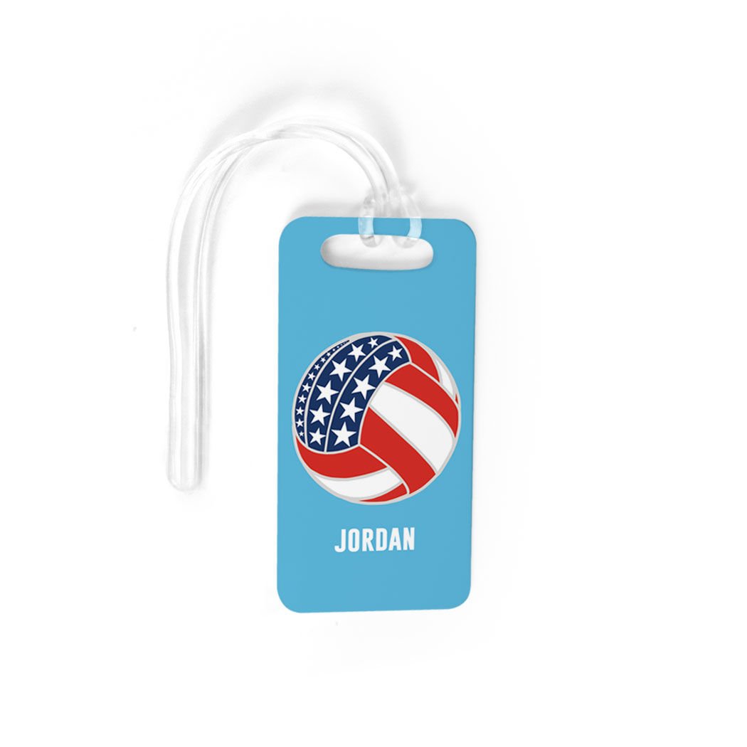 Volleyball Luggage Tag & Bag Tag with American Flag Design - Standard Lines on Back - Perfect for Travel, Sports Gear & Volleyball Team Accessories