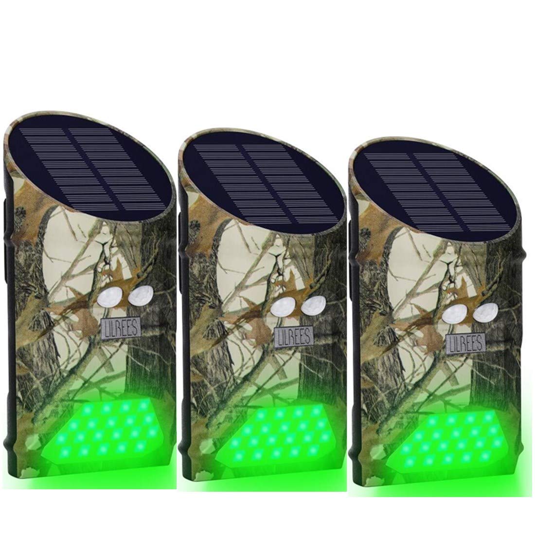 Solar Powered Motion Activated Deer Feeder Lights - Green LED Hunting Lights for Coyote, Hog & Varmint Control - Weatherproof Night Hunting Equipment (Pack of 3) - Perfect for Backyard Pest Deterrent & Wildlife Observation