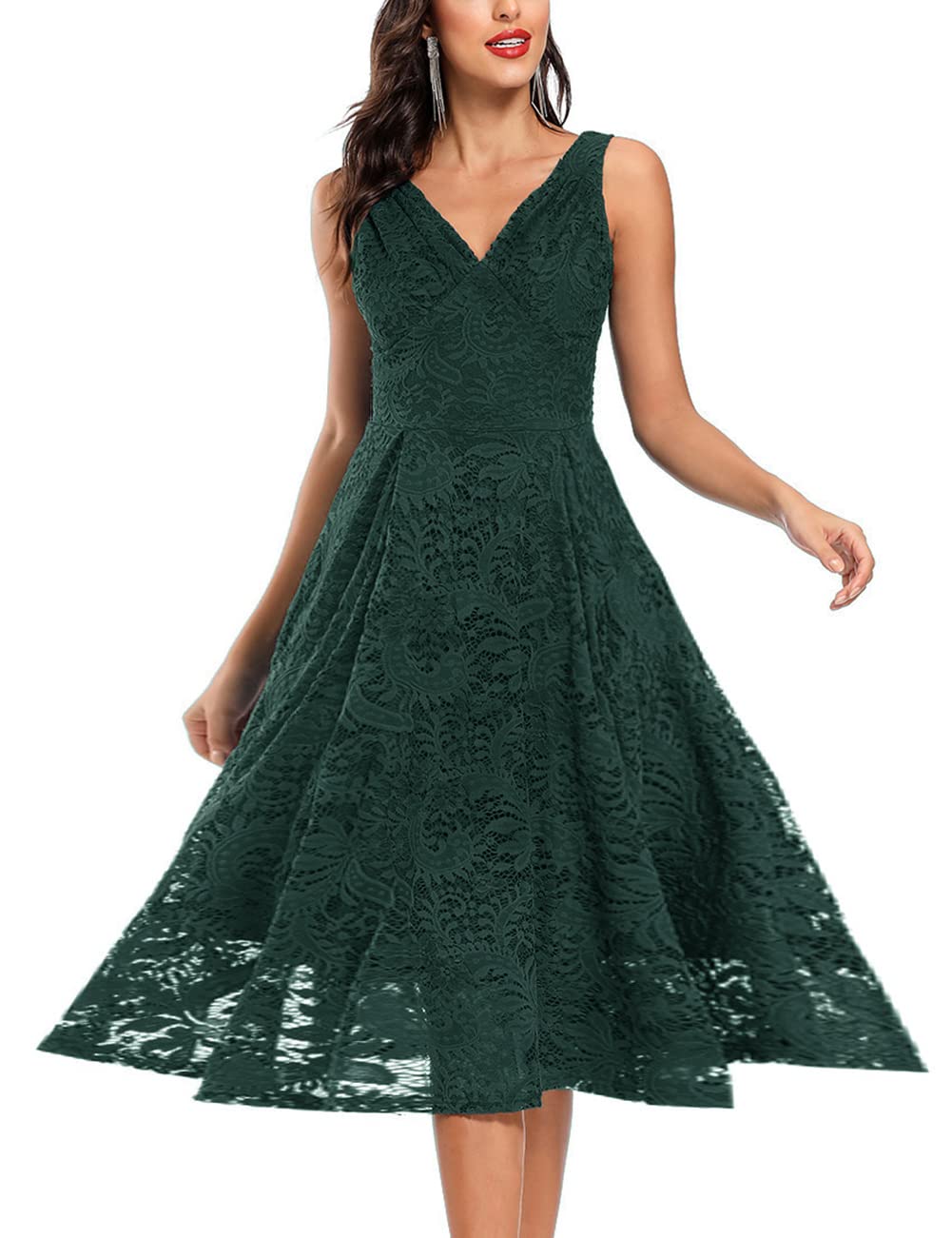 Pasgreson Women's Vintage Floral Lace Cocktail Party Dress - Fit and Flare Prom Dress, Midi Length for Evening Events, Weddings & Special Occasions